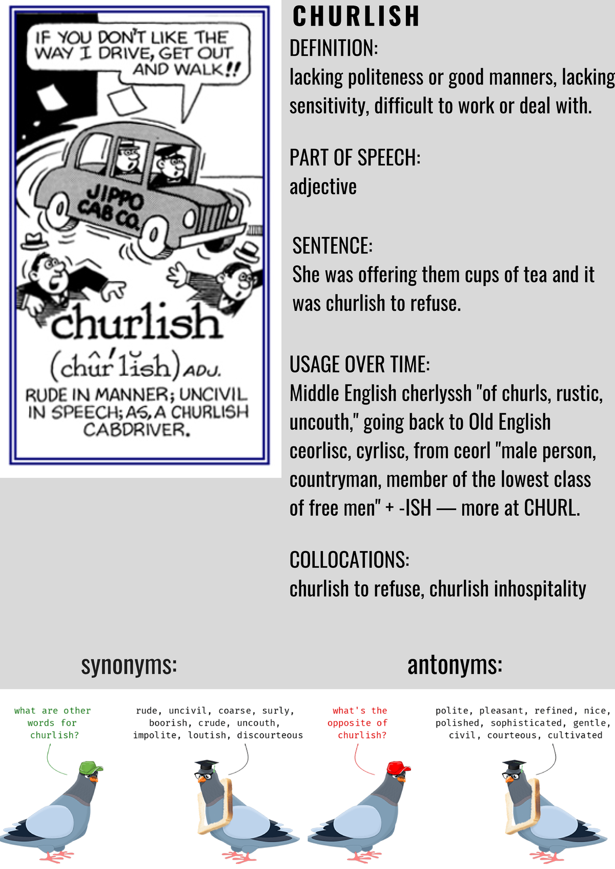 Churlish - ............... - C H U R L I S H synonyms: antonyms ...