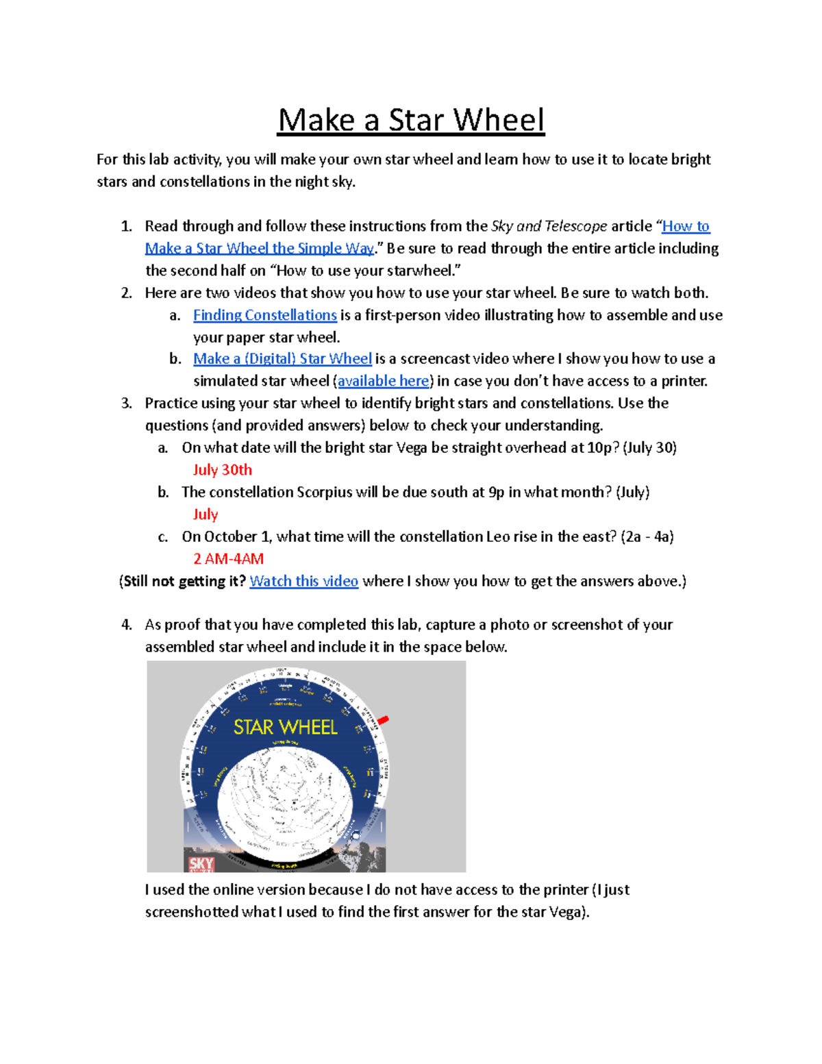 Lab Activity - Creating and Using a Star Wheel for Astronomy - Studocu