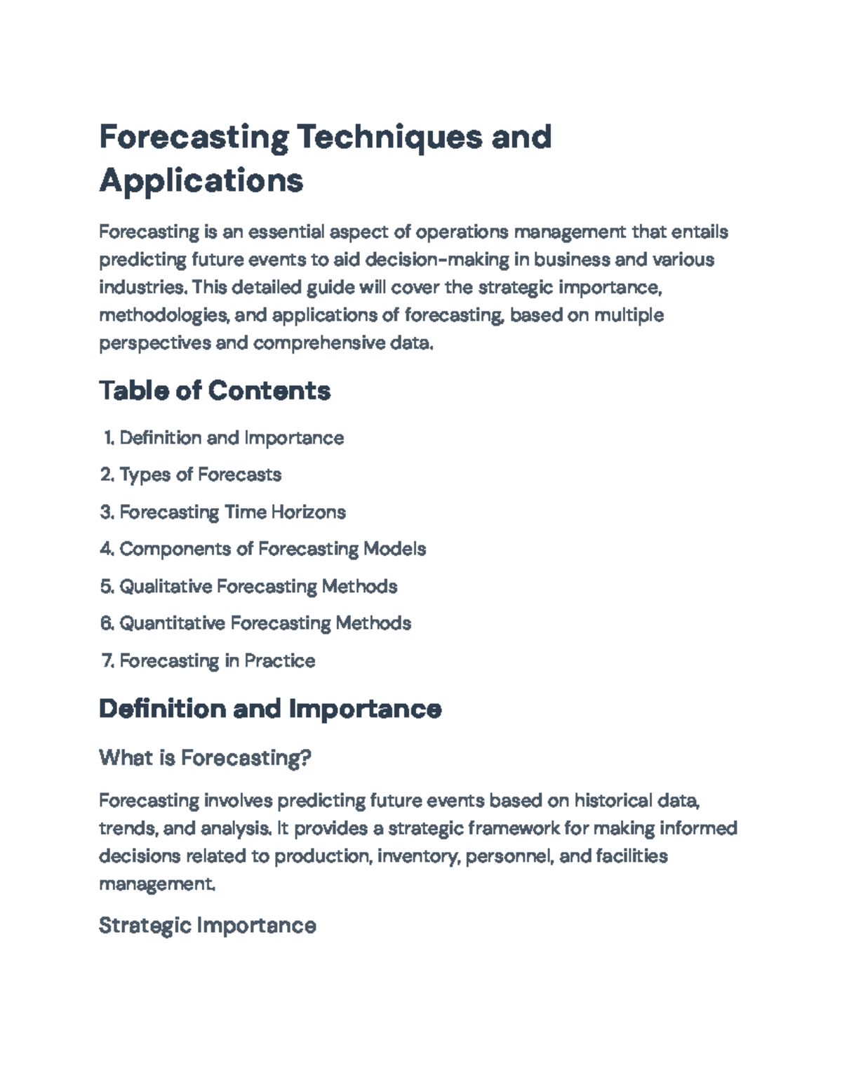 Forecasting Techniques and Applications for Operations Management ...
