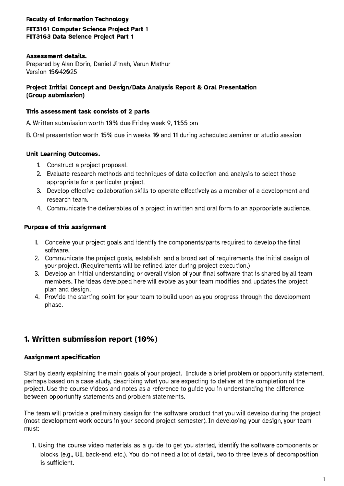 FIT3161 & FIT3163 Project Initial Concept, Design, and Data Analysis ...