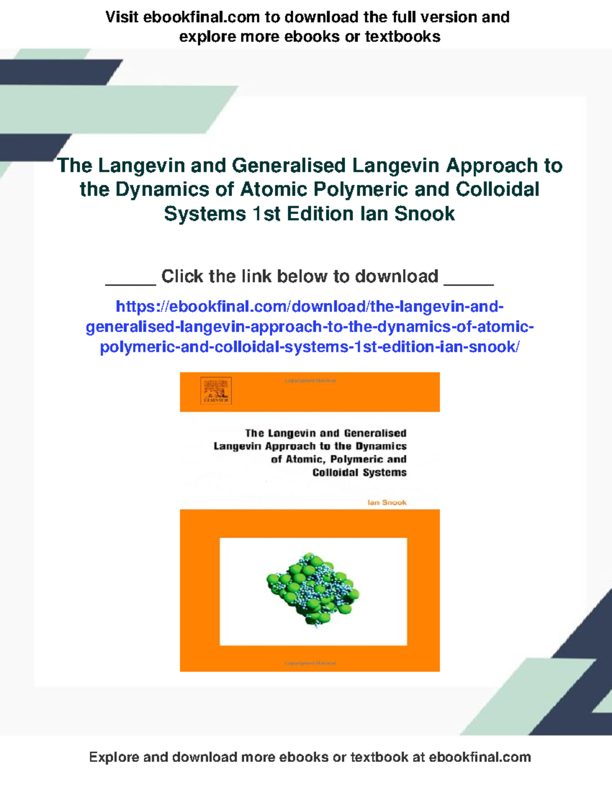 69121 - Understanding Langevin Dynamics in Atomic Polymeric Systems ...
