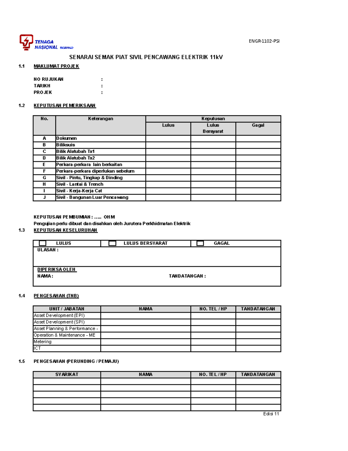 Precommissioning Inspection & Testing (PIAT) Civil 11kV - ENGR-1102-PSI ...