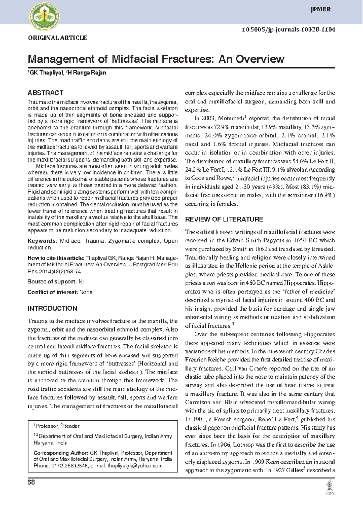 Jpmer 2014 48 068 - It is good - GK Thapliyal, H Ranga Rajan 68 ...
