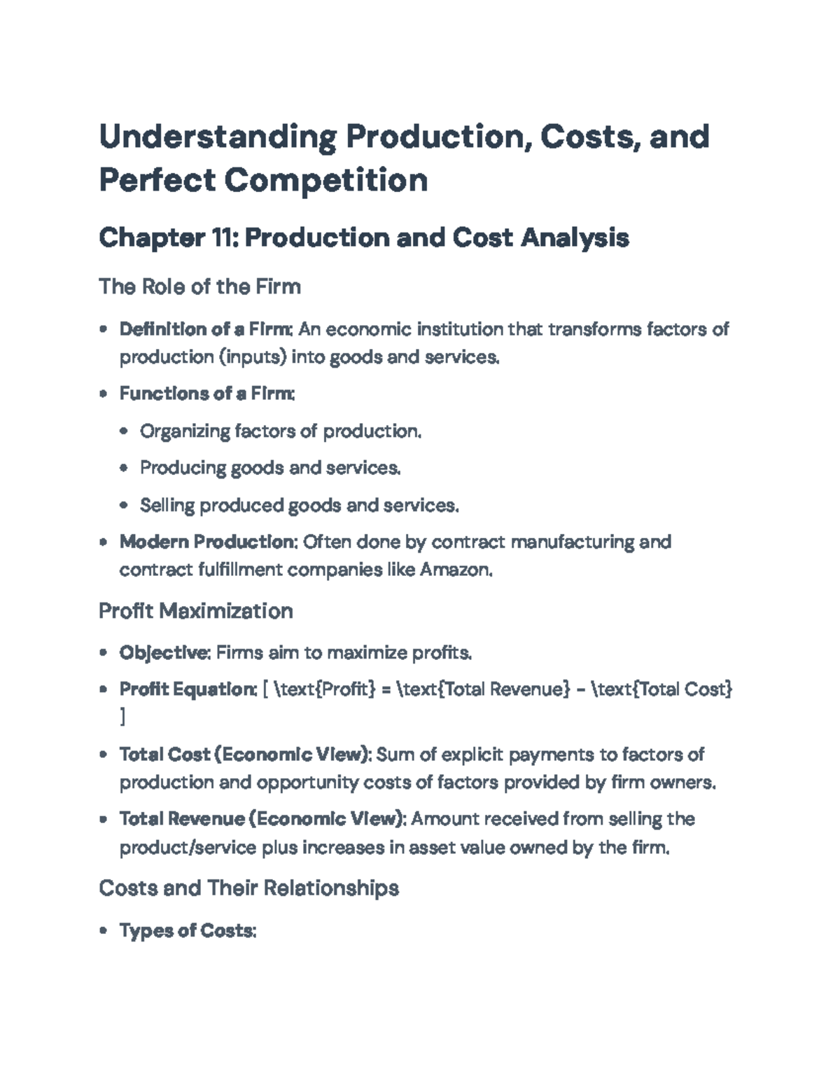 Understanding Production Costs and Perfect Competition: Chapters 11-13 ...