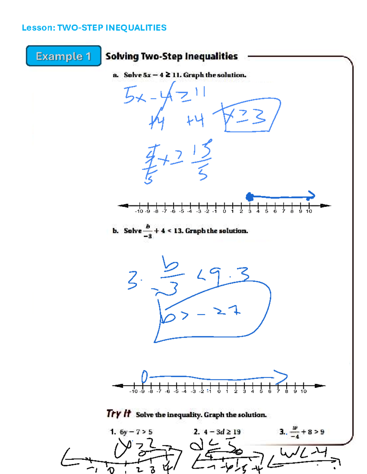 Lesson TWO STEP Inequalities - Lesson: INEQUALITIES Example 1 Solving ...
