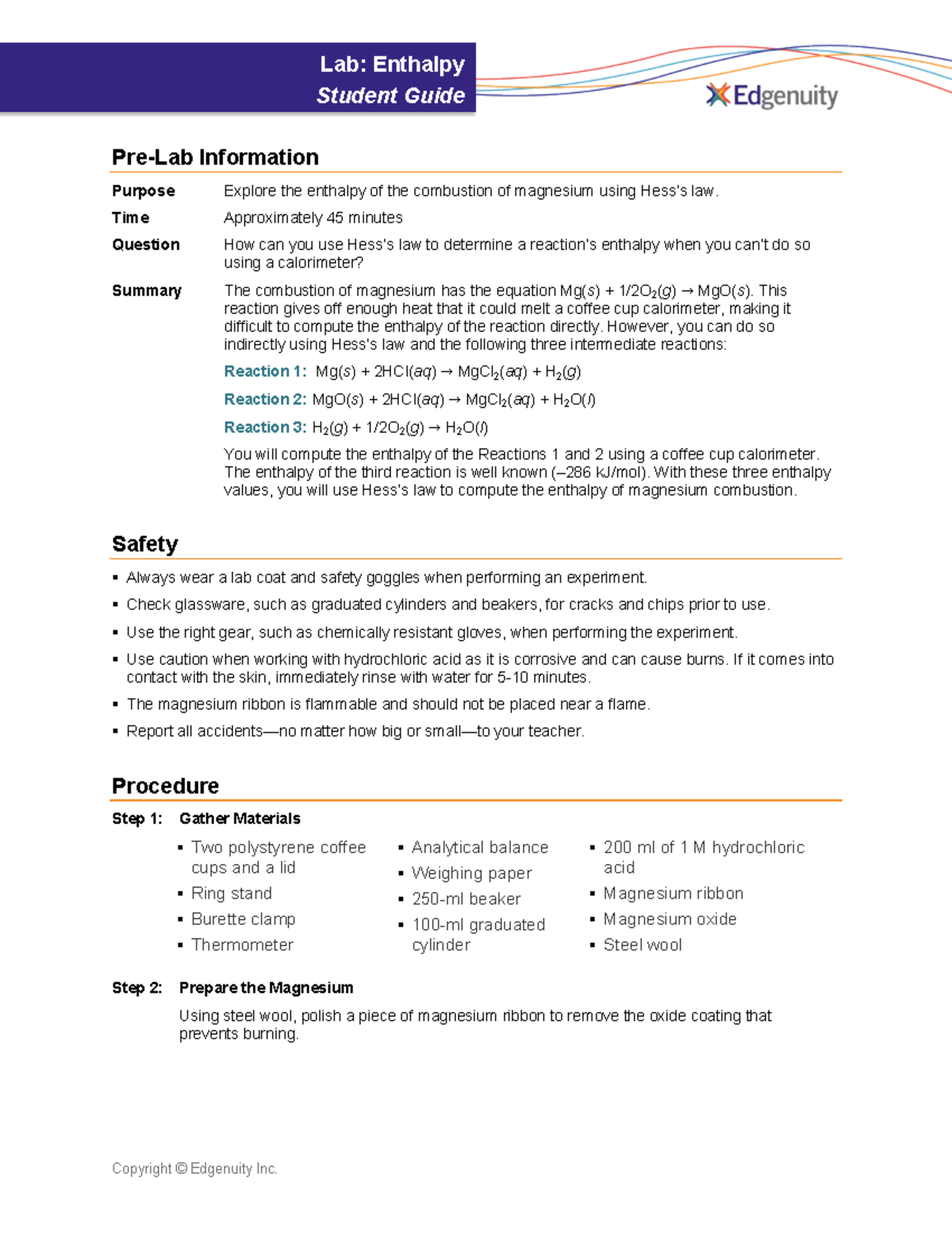 Chem 101 Lab Report: Enthalpy of Magnesium Combustion - Summary - Studocu