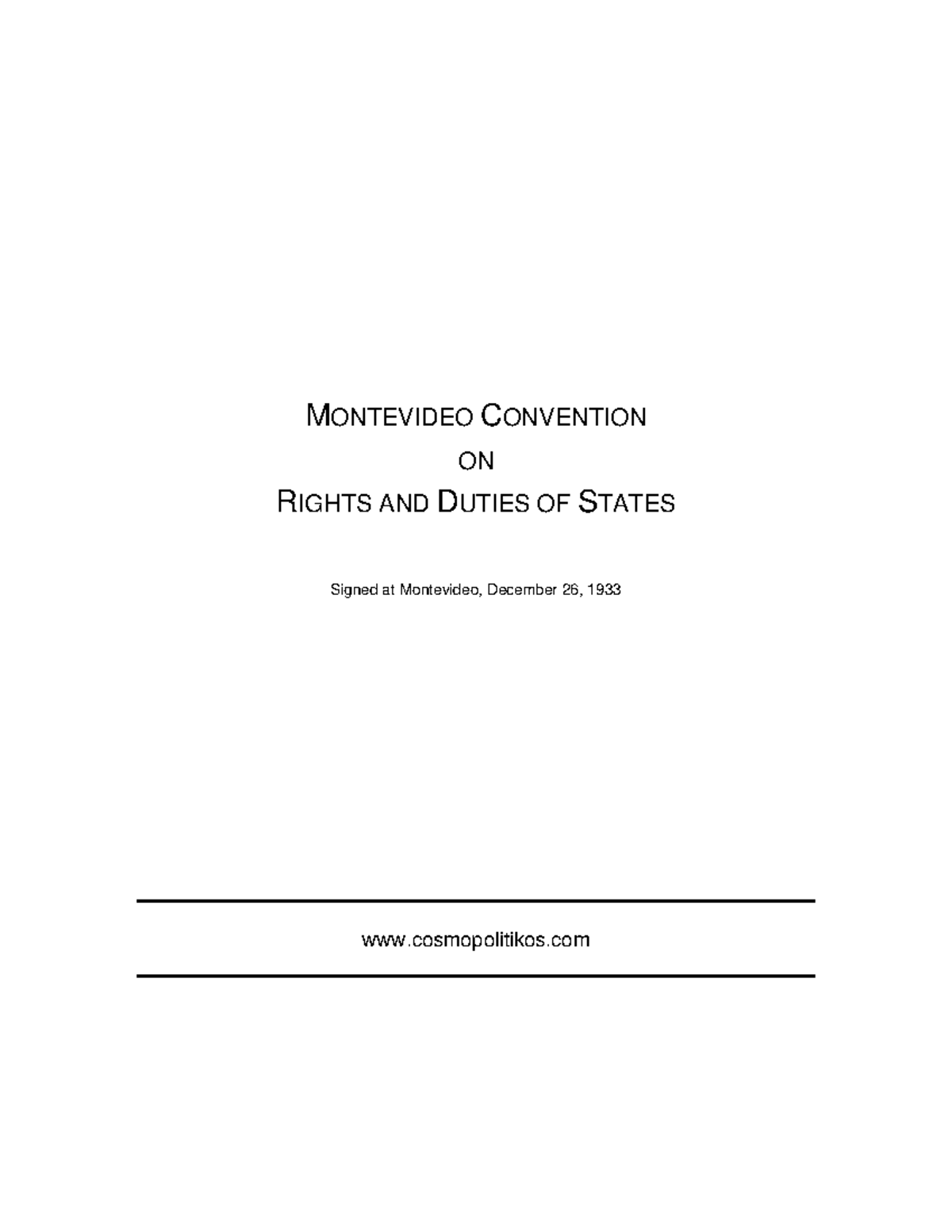 Montevideo Convention on Rights and Duties of States (1933) - Studocu