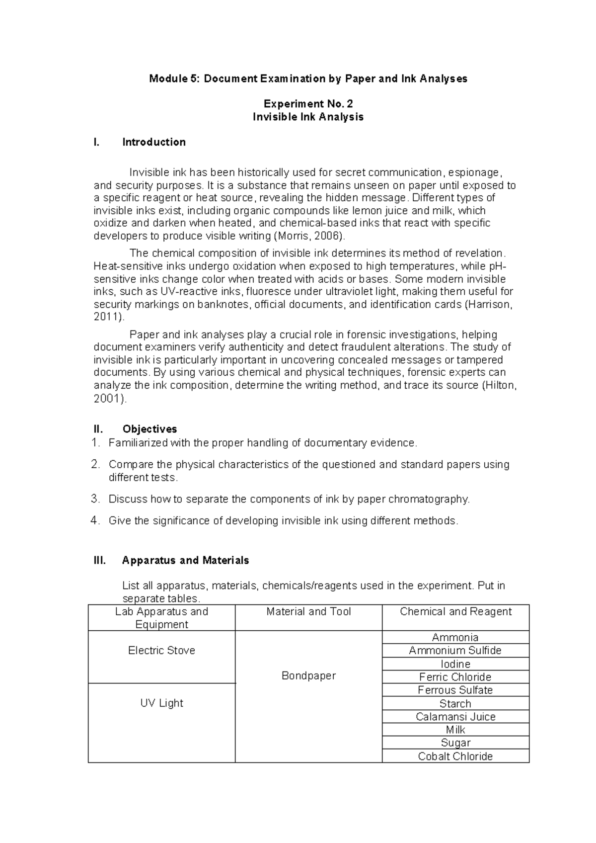 Mod 5: Lab Report on Invisible Ink Analysis Experiment No. 2 - Studocu