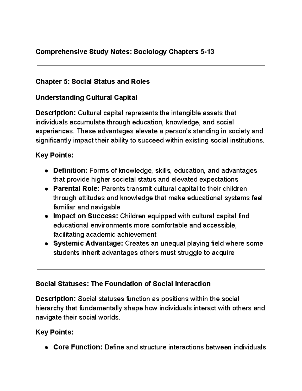 Comprehensive Study Notes: Sociology Chapters 5-13 - Studocu
