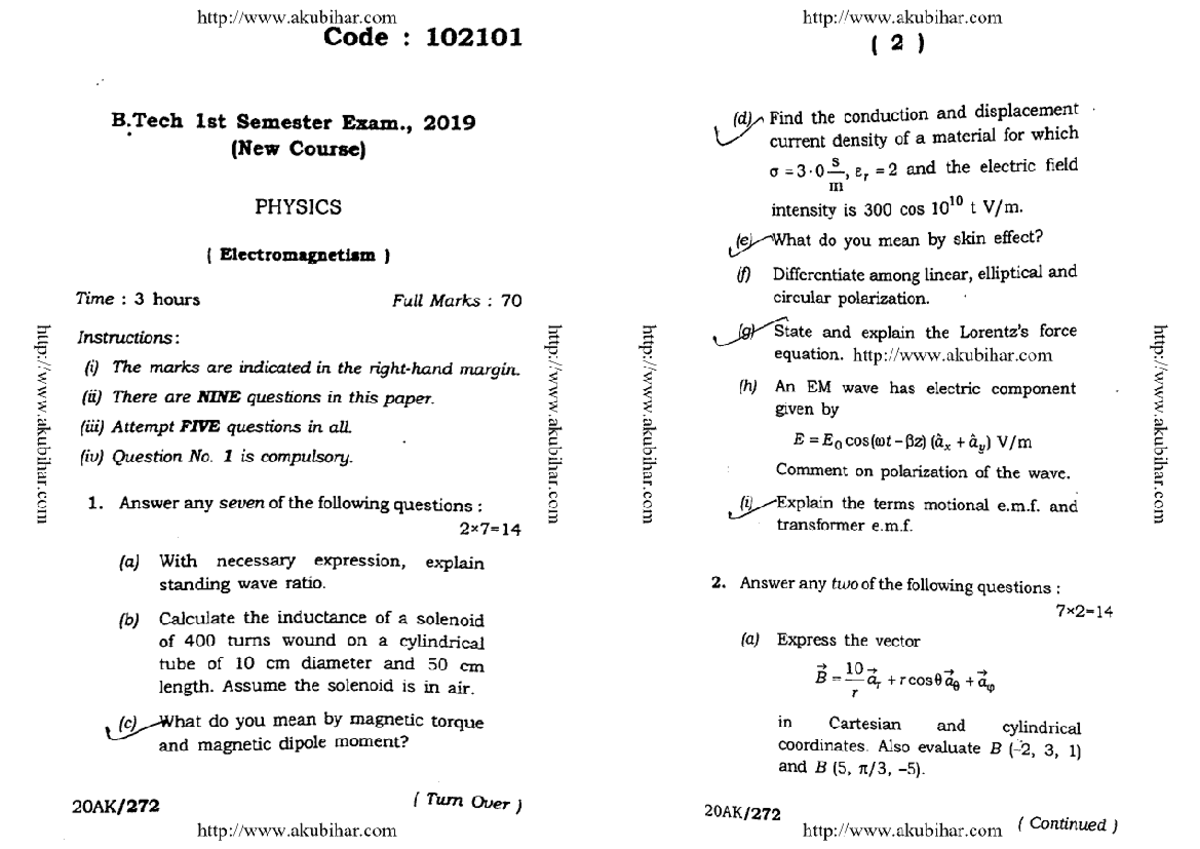 BTech 1st Sem Electromagnetism Notes (PHYS 102101) 2019 - Studocu