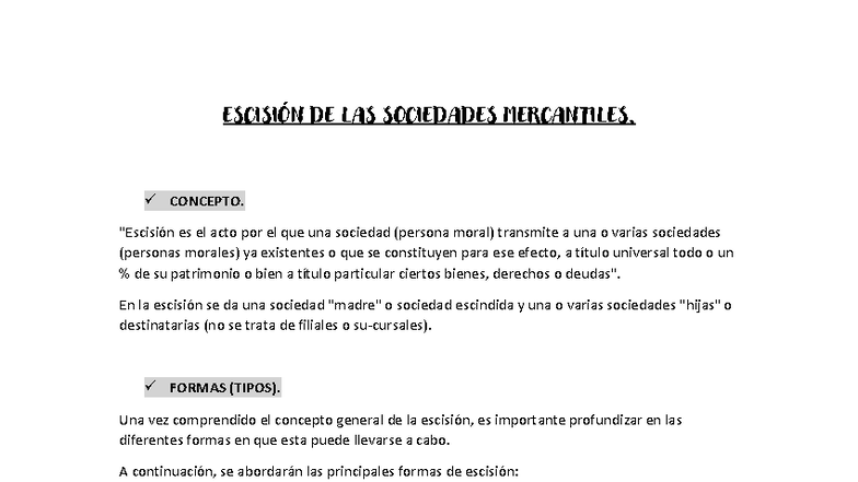 ESCISIÓN DE SOCIEDADES MERCANTILES: CONCEPTOS Y TIPOS - Studocu