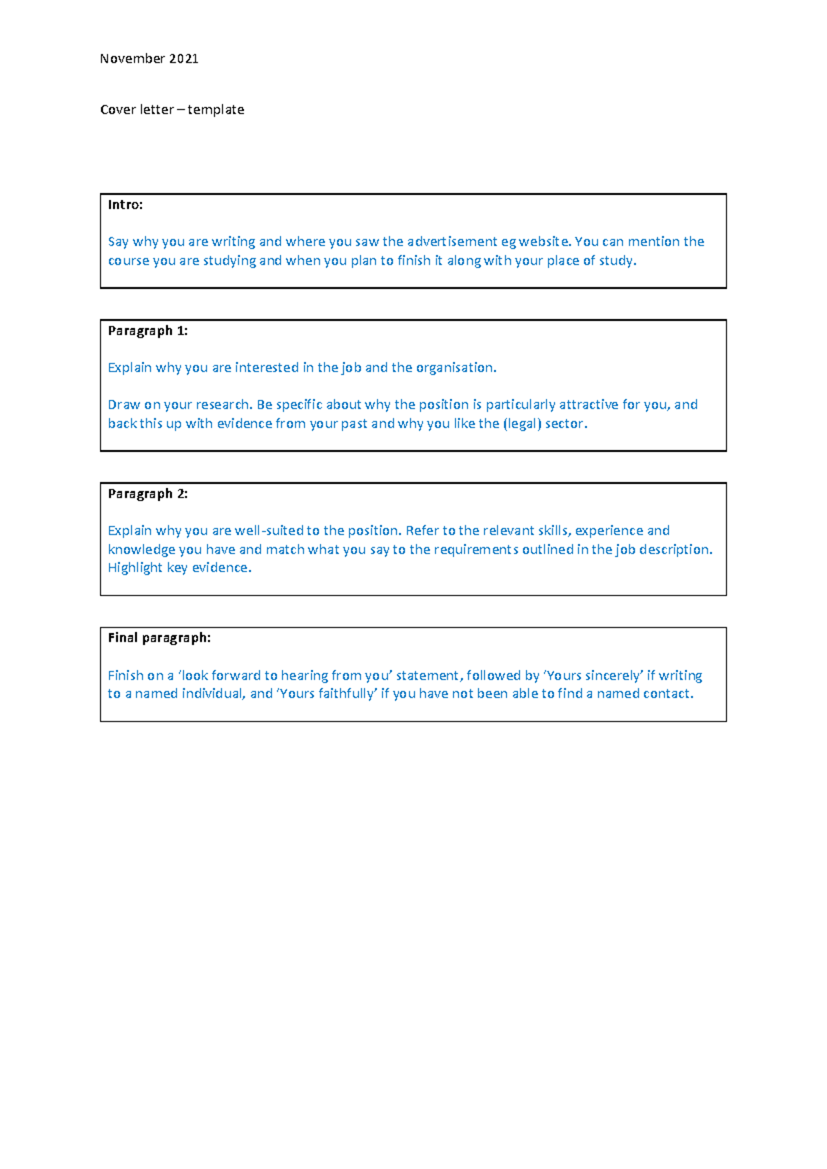 Cover Letter Structure Template for Job Applications - Studocu