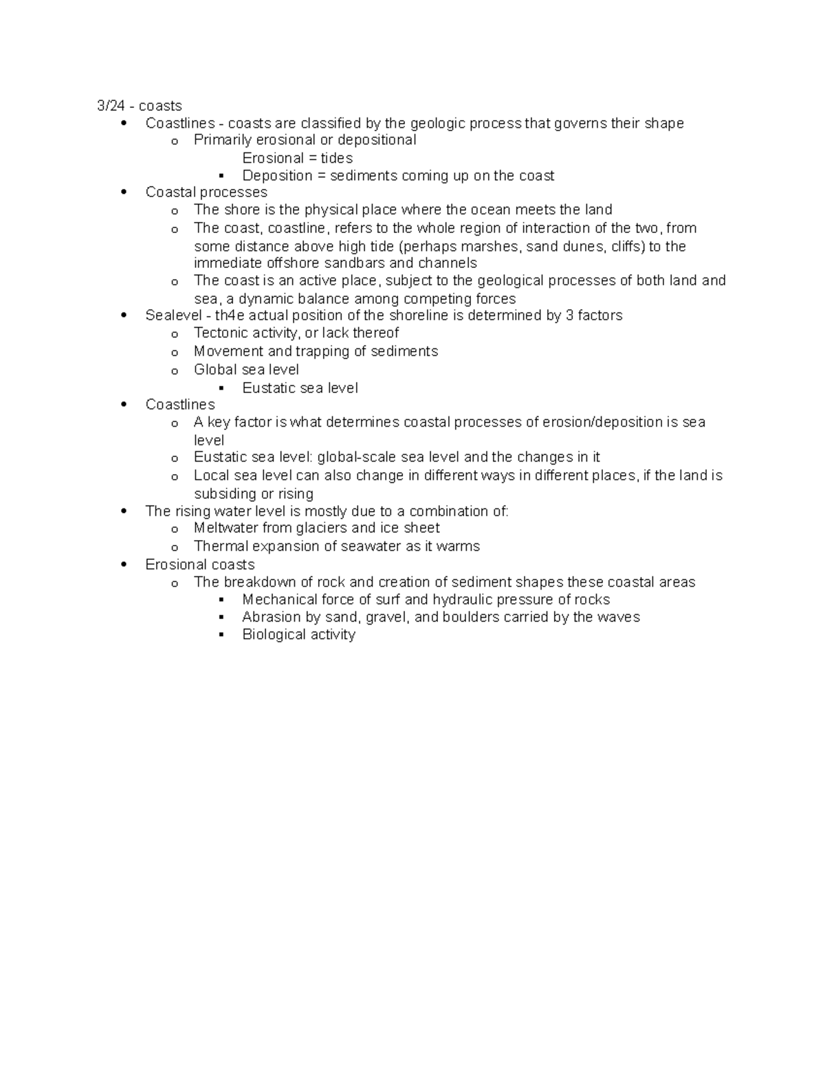 24 - Lecture notes - 3/24 - coasts Coastlines - coasts are classified ...