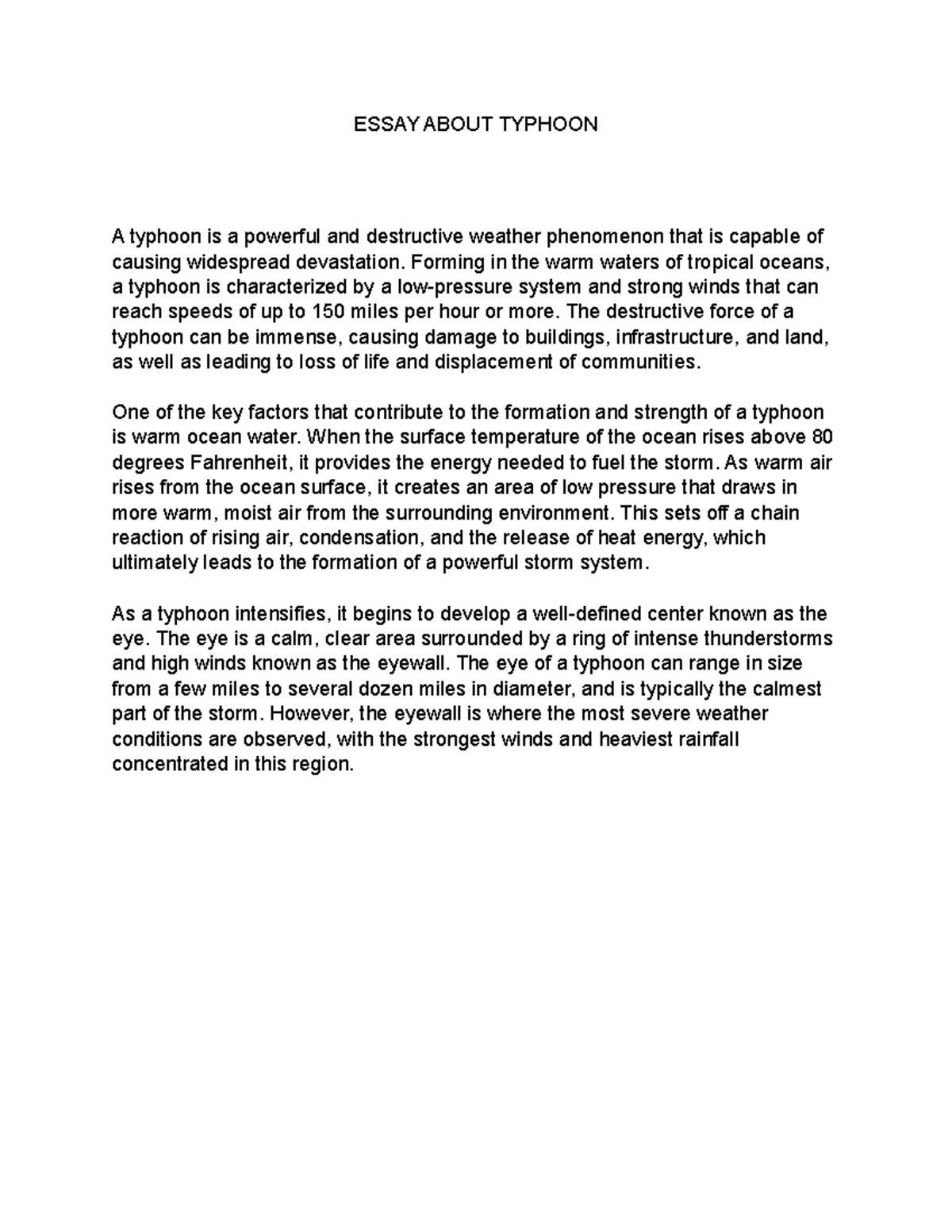 Typhoon Insights: Understanding Formation and Impact - Essay - Studocu