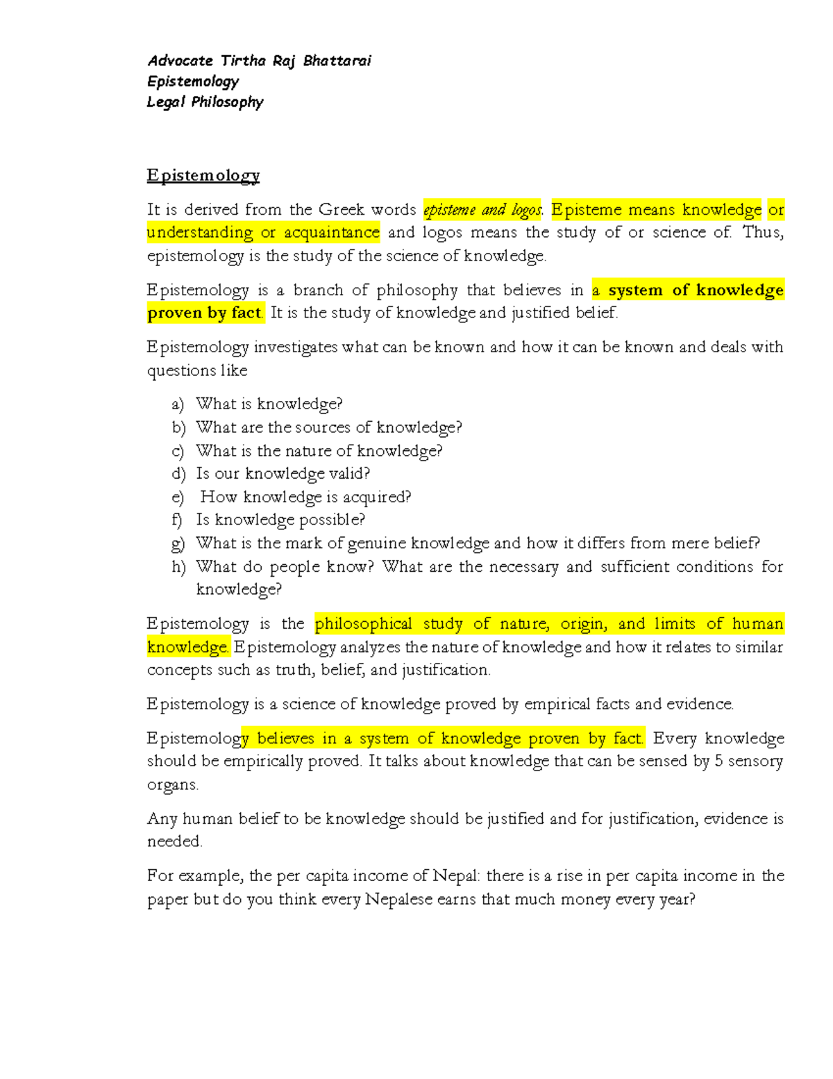 Philosophy 101: Understanding Epistemology and Its Branches - Studocu