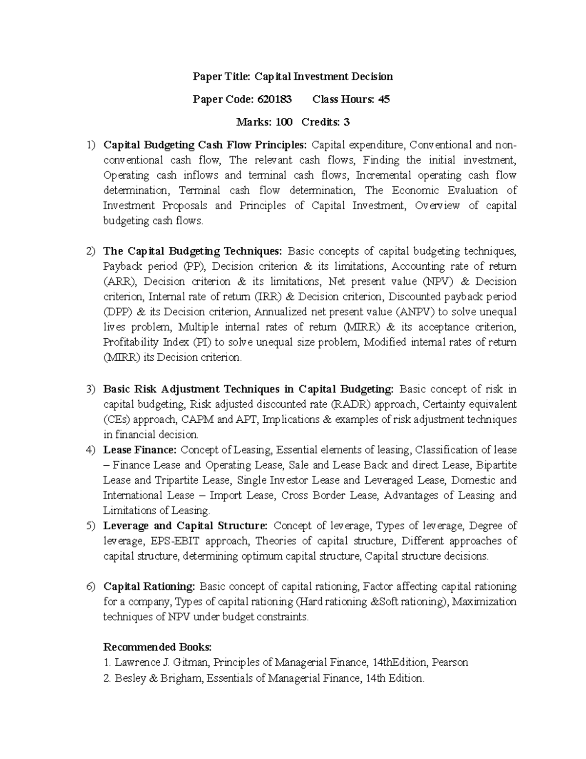 Capital Investment Decision (620183) - Comprehensive Study Guide - Studocu