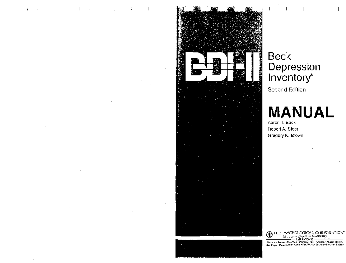 BDH 370614634 Beck Depression Inventory Second Edition Manual - Studocu