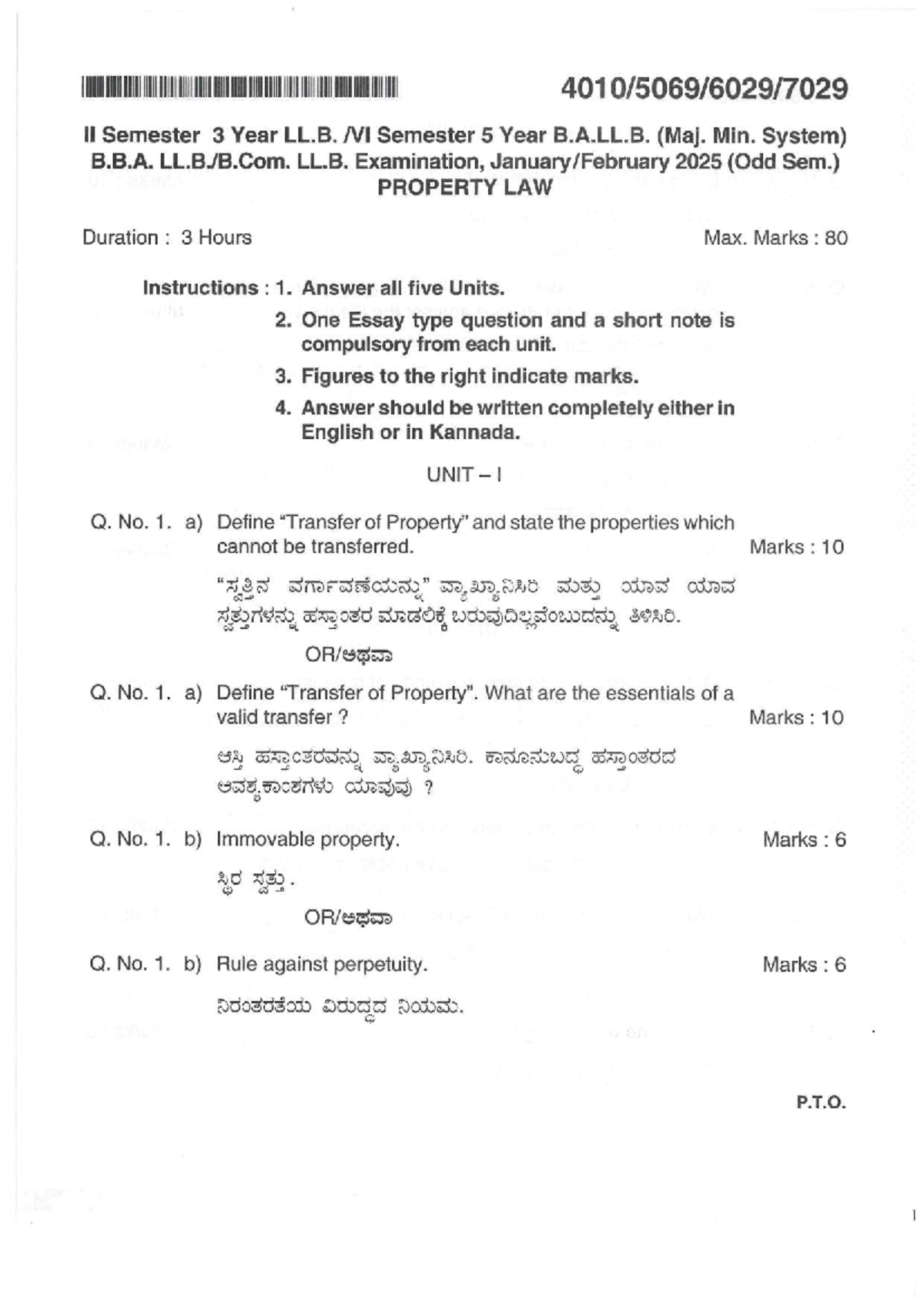Property Law Exam Notes - II Sem LL.B. & B.A.LL.B. 2025 - Studocu