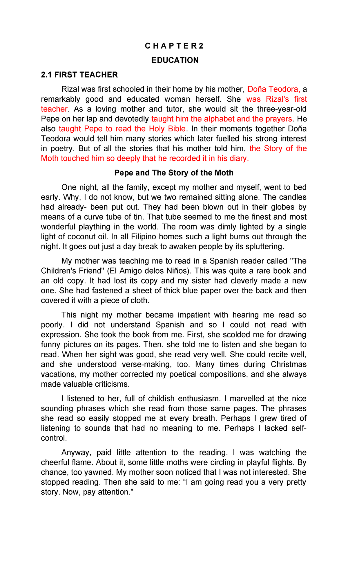 Chapter 2: Education - The Early Life and Learning of Jose Rizal - Studocu