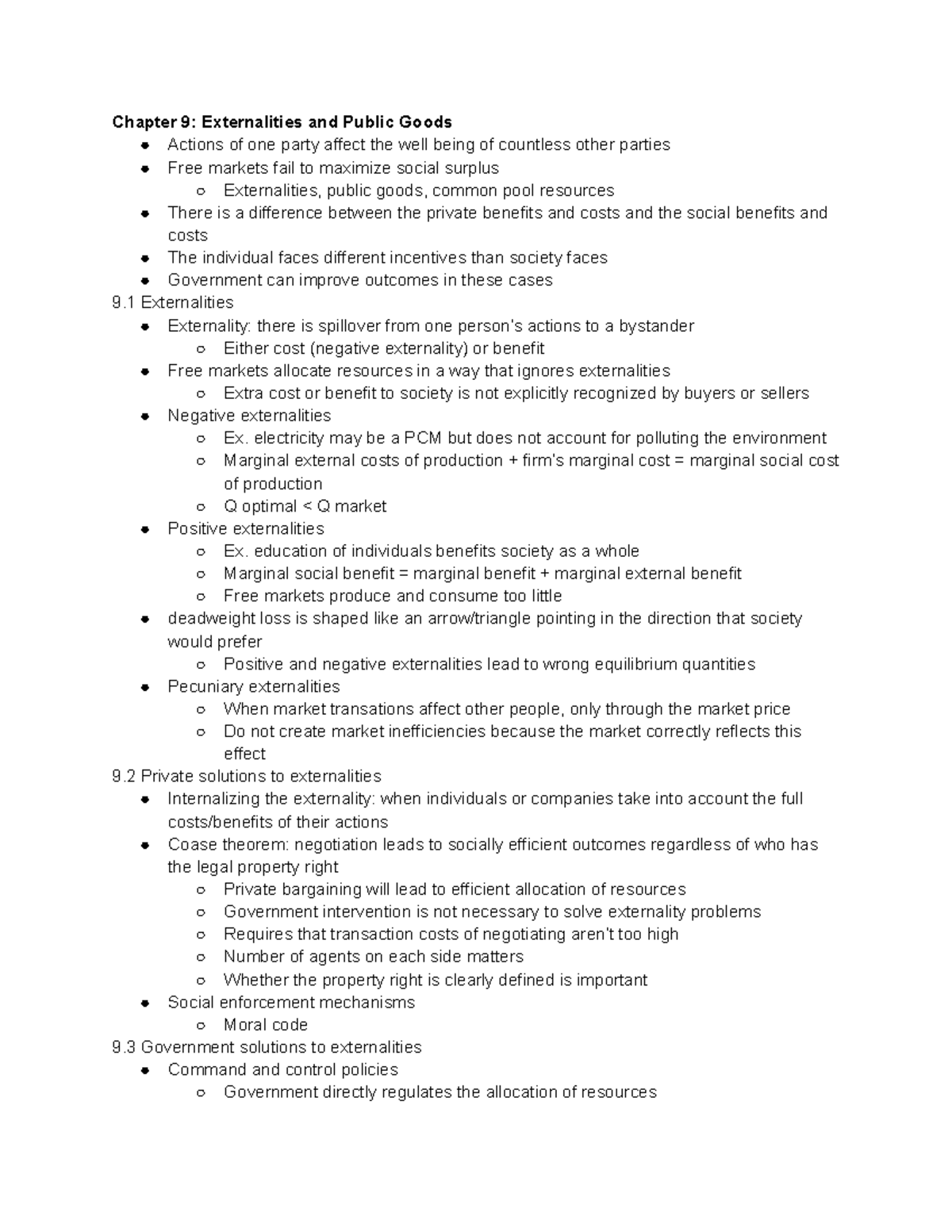 Ch 9: Understanding Externalities & Public Goods in Economics - Studocu