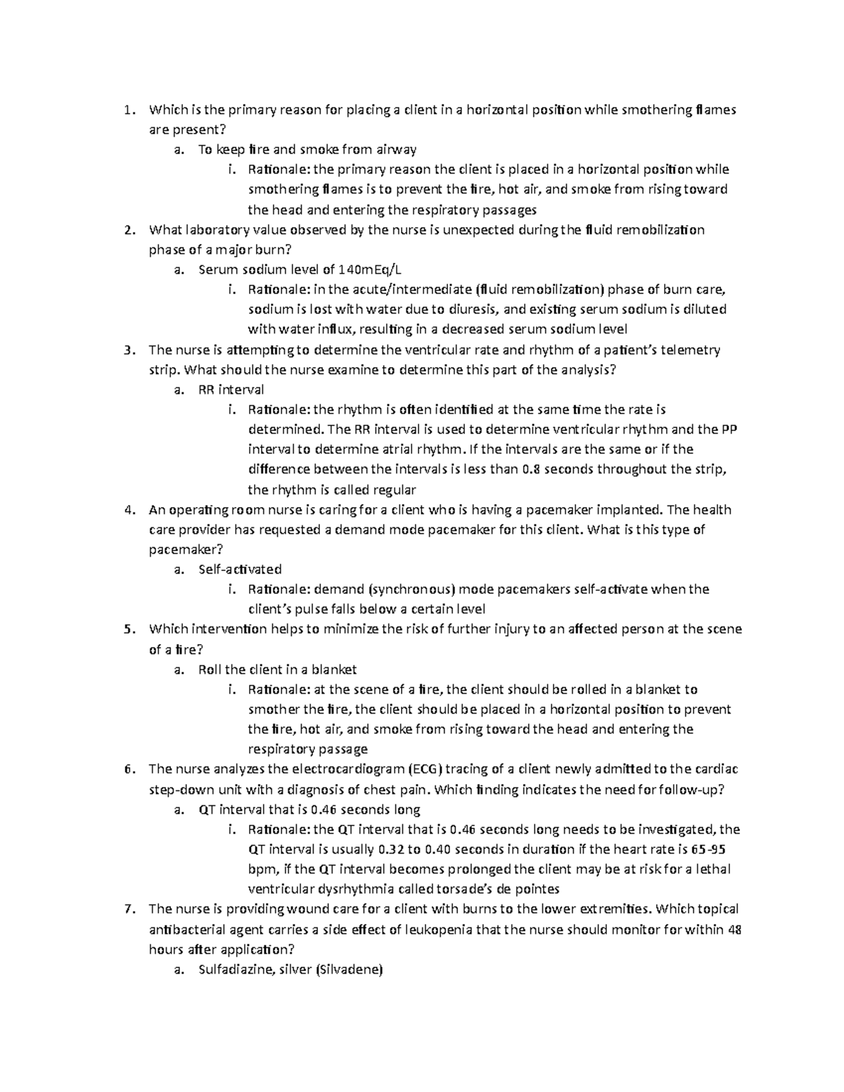 Nursing Practice Questions for Burn Care and Cardiac Monitoring - Studocu