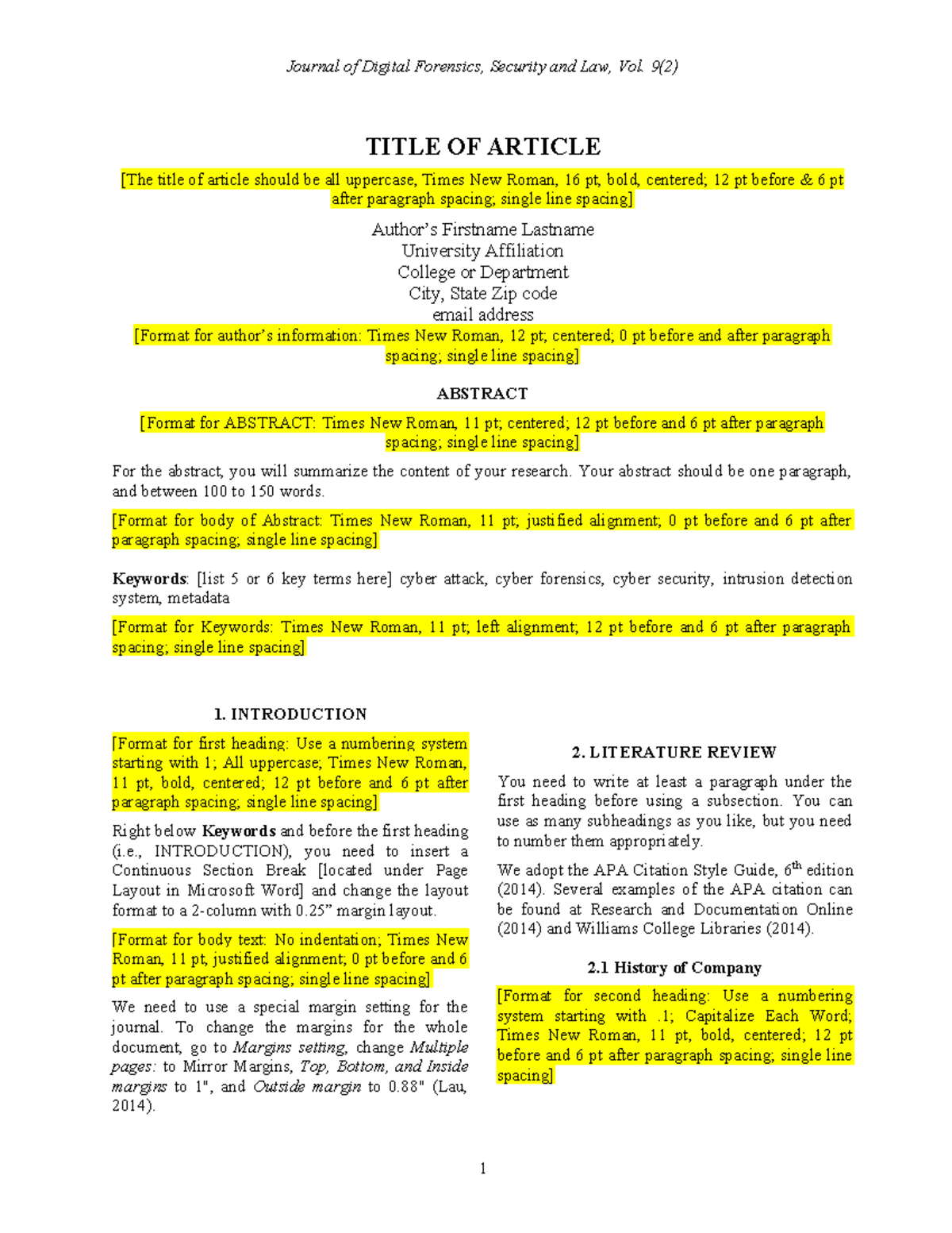JDFSL-Template: Formatting Guidelines for Article Submission - Studocu