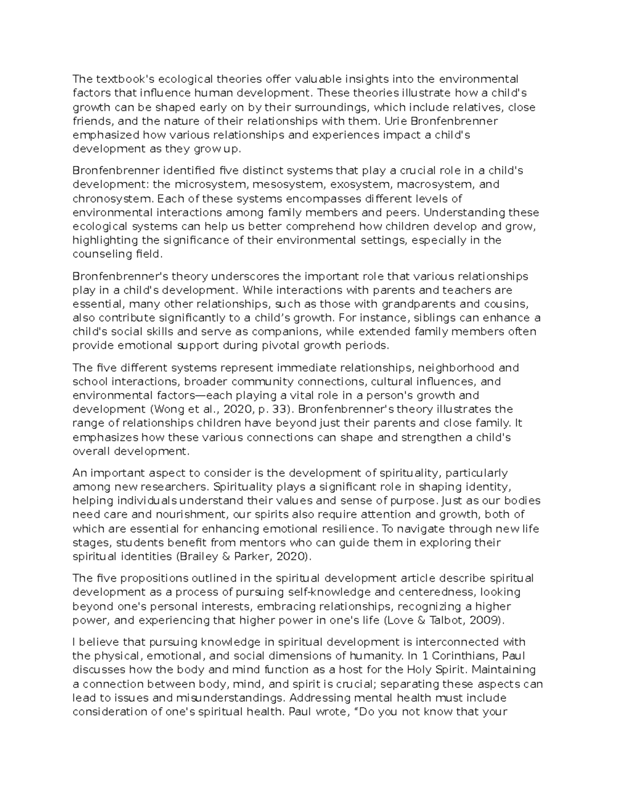 Ecological theories and spiritual development in human growth and ...