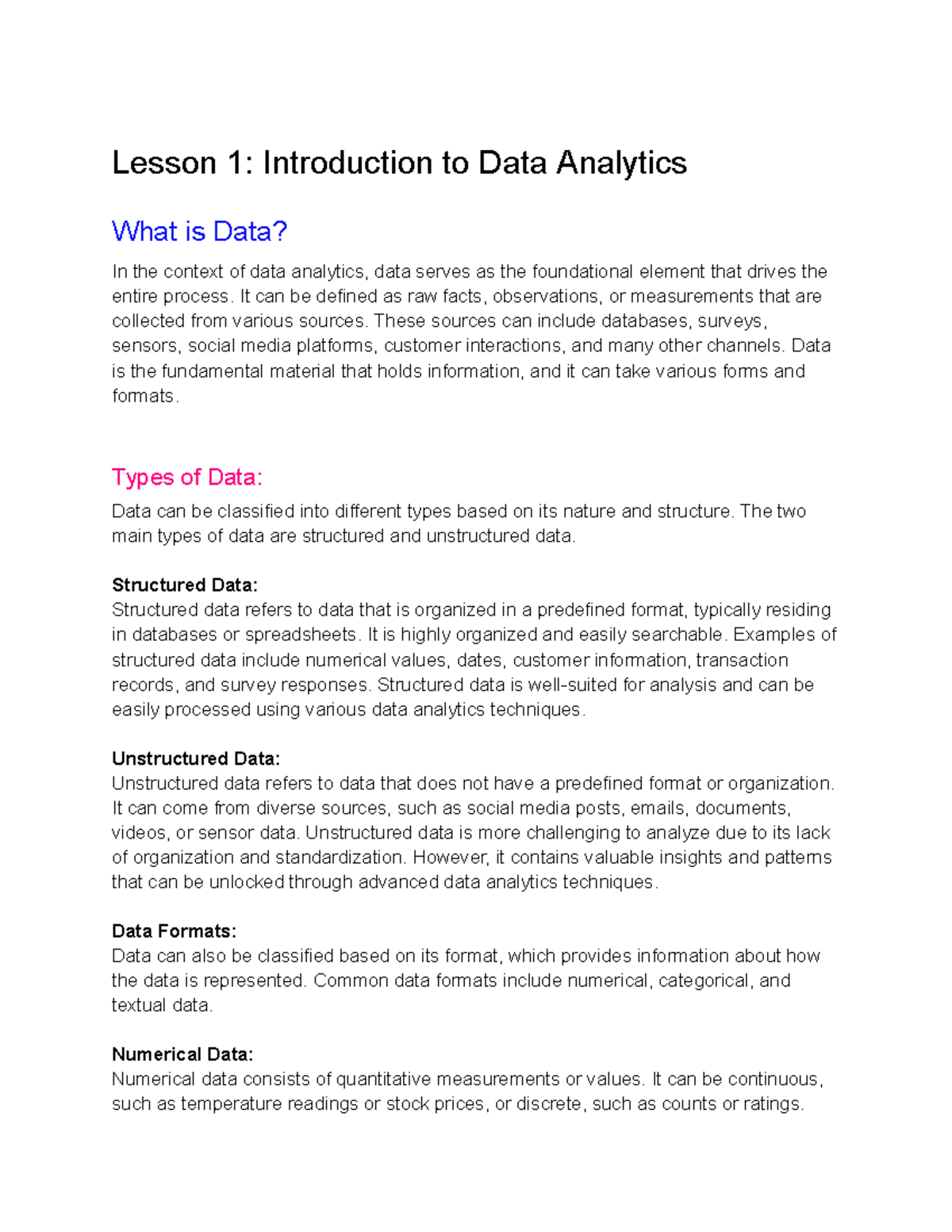 Lesson-1 -Introduction-to-Data-Analytics - Lesson 1: Introduction to ...