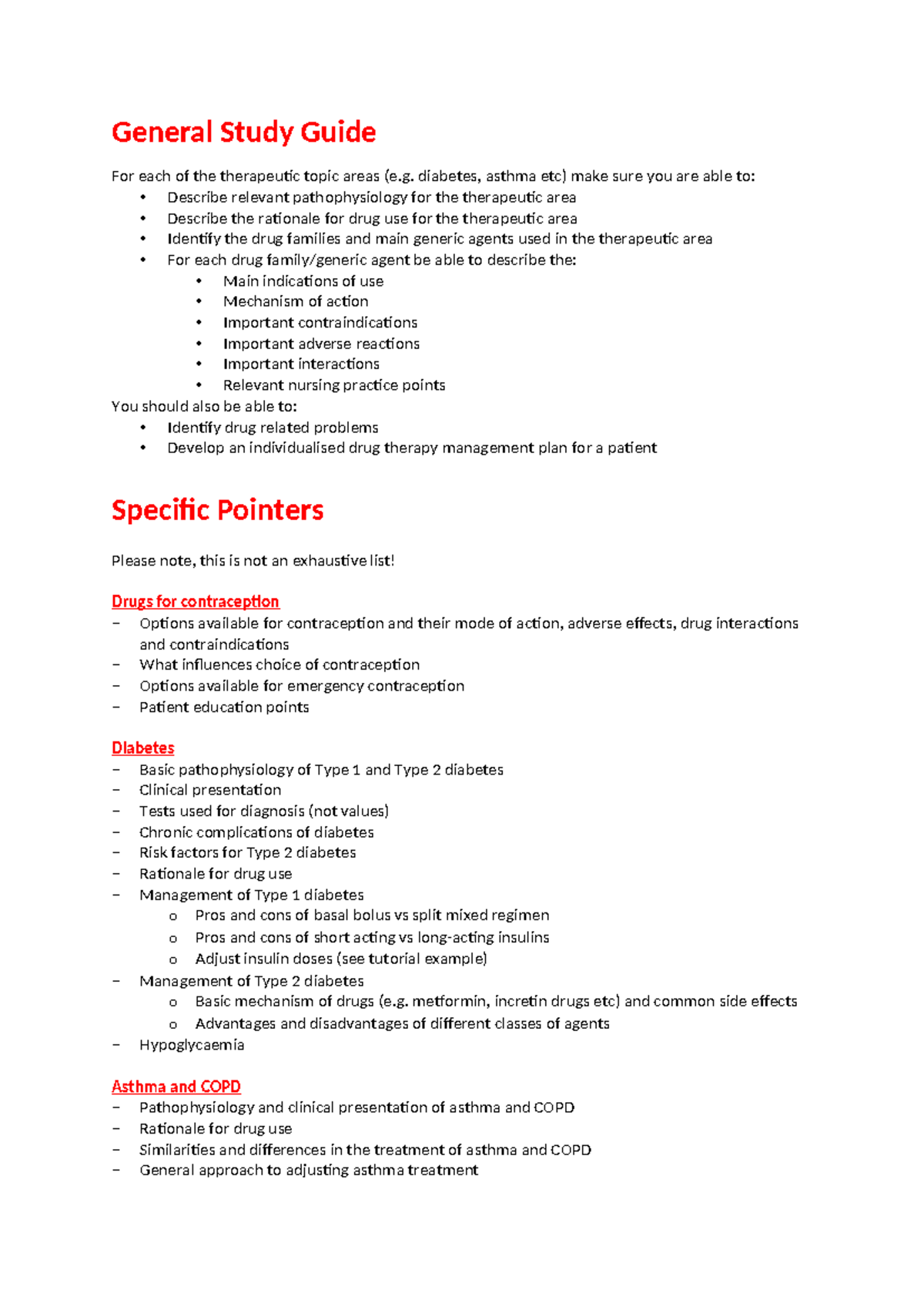 Comprehensive Study Guide for Pharmacology Topics (150824) - Studocu