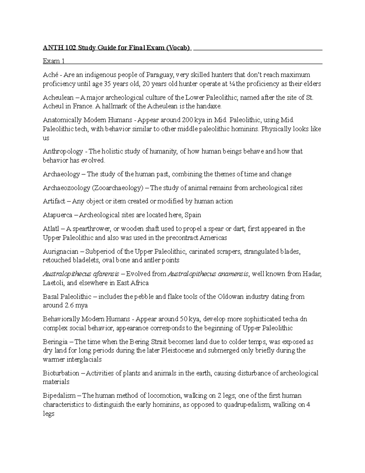 ANTH 102 Final Exam Study Guide - ANTH 102 Study Guide for Final Exam ...