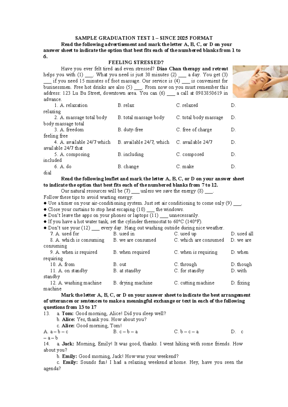 SAMPLE GRADUATION TEST 1 (2025) - ENGLISH LANGUAGE EXERCISES - Studocu
