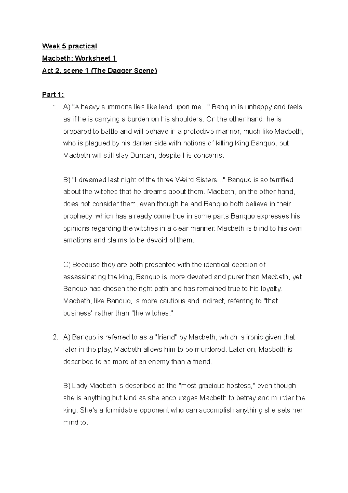 MACBETH NOTES (ENG 101) - Lecture Insights and Analysis - Studocu