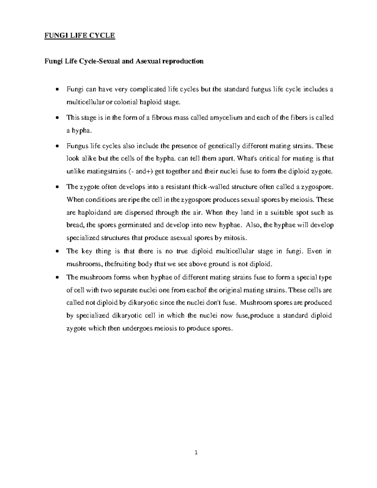Fungi Life Cycle & Slime Molds: Notes for Microbial Diversity (BIO102 ...