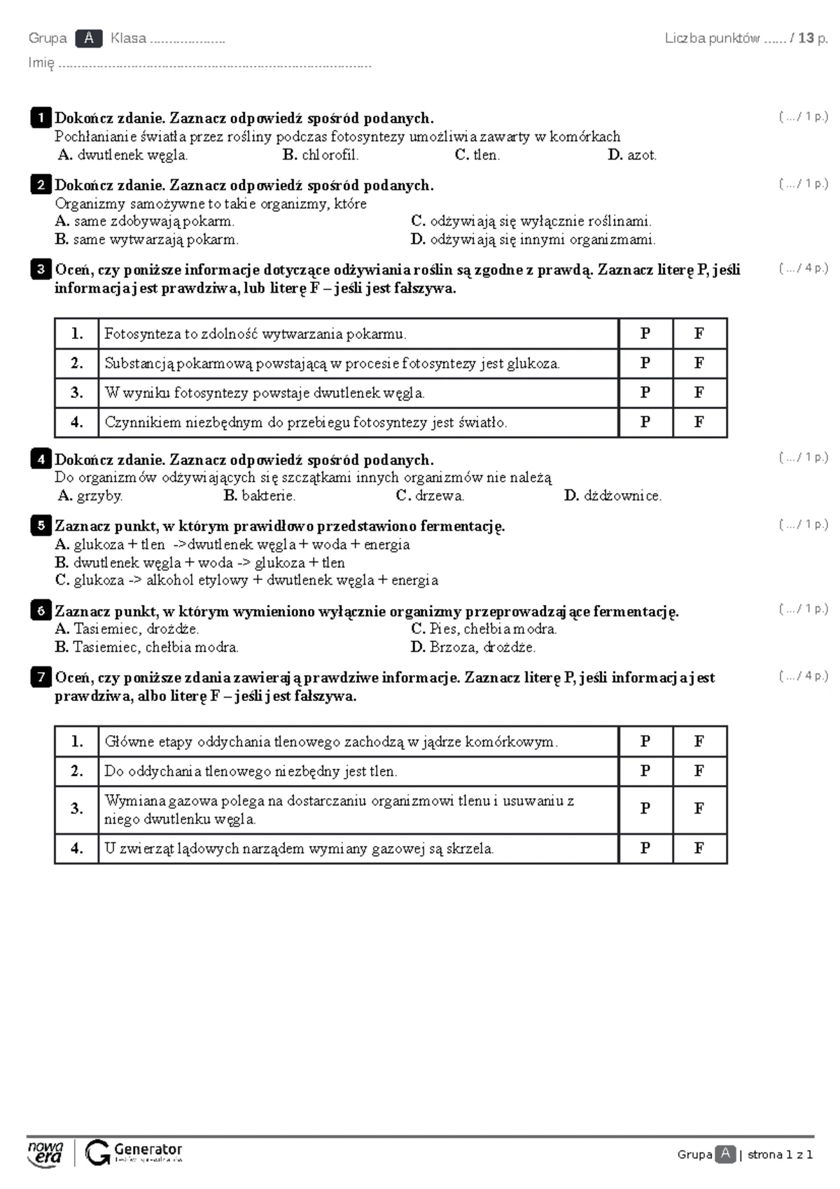 Budowa I Czynności życiowe Organizmów Test www.studocu.com