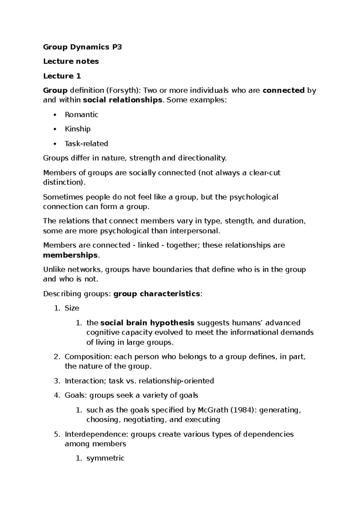 Group Dynamics SV - Lecture Notes on Group Characteristics & Processes ...