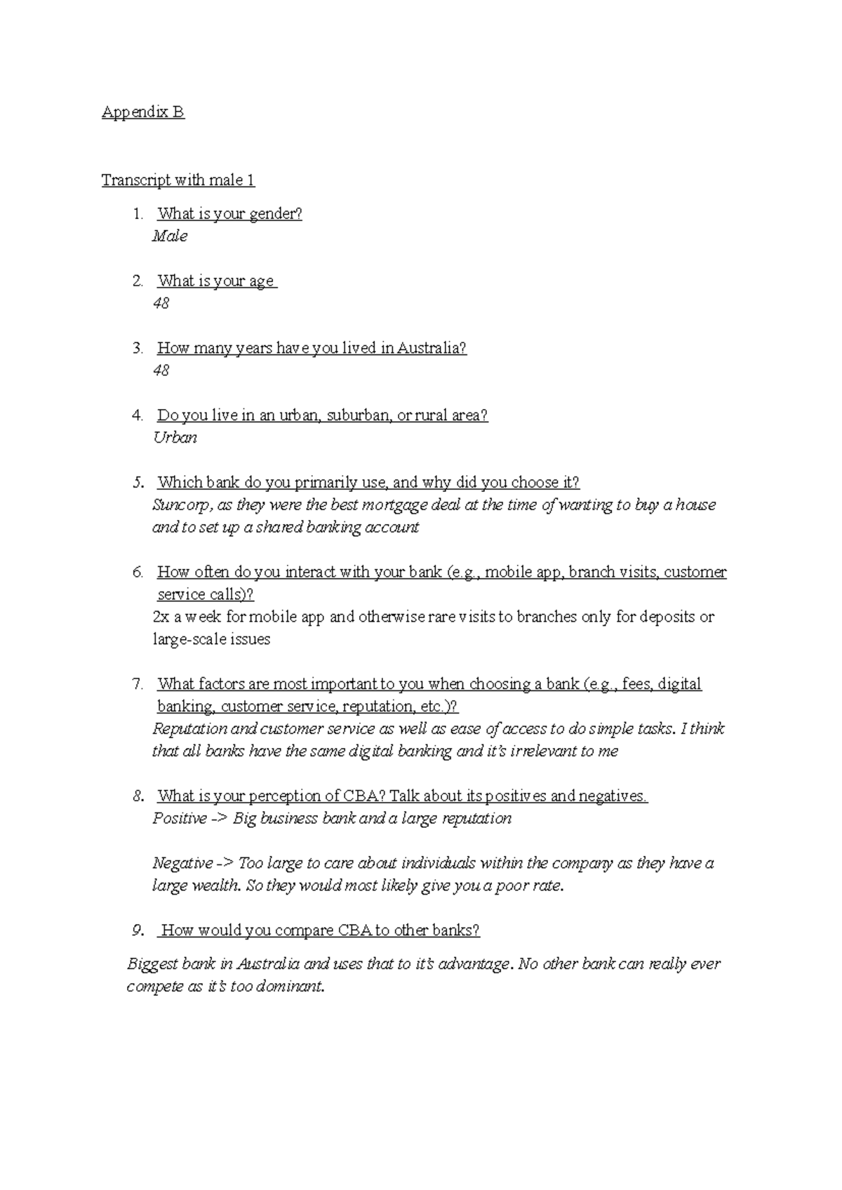 Interview receipts for assignment 1 - Appendix B Transcript with male 1 ...