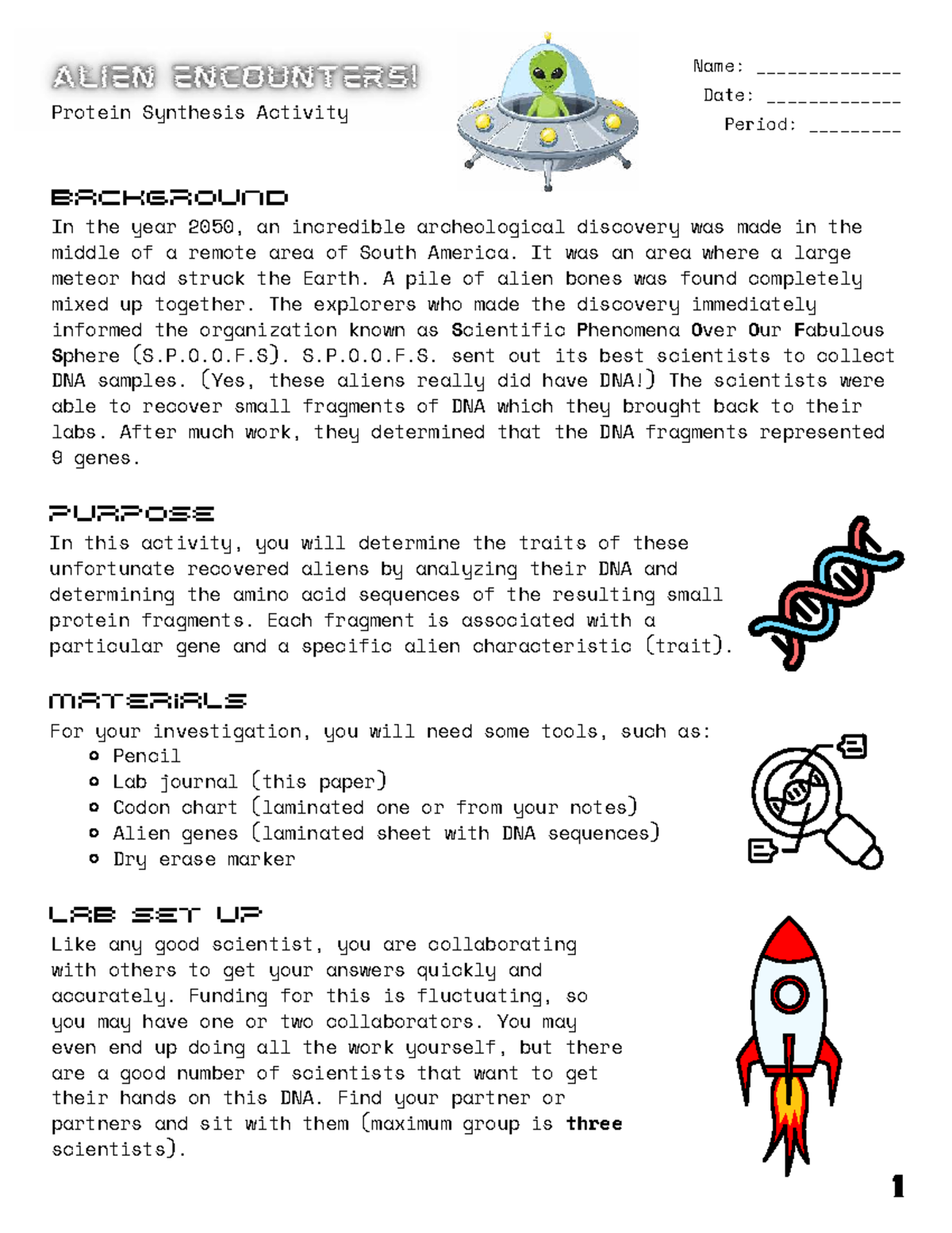 Alien Encounters: Protein Synthesis Activity Guide - Studocu
