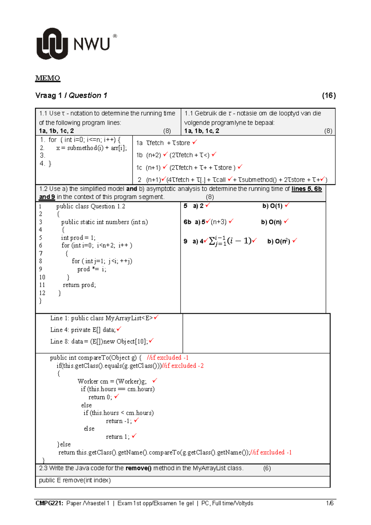 CMPG221 Final Exam 2024 MEMO: Running Time Analysis & Java Code - Studocu