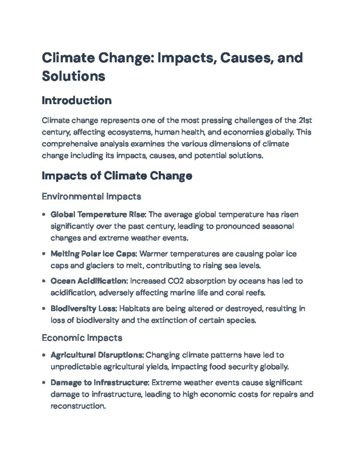 Climate Change Analysis: Impacts, Causes, & Solutions Overview - Studocu