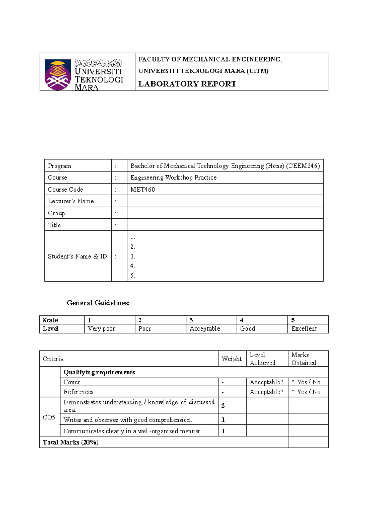 LAB REPORT ON ENGINEERING WORKSHOP PRACTICE MET CEEM246 - Studocu