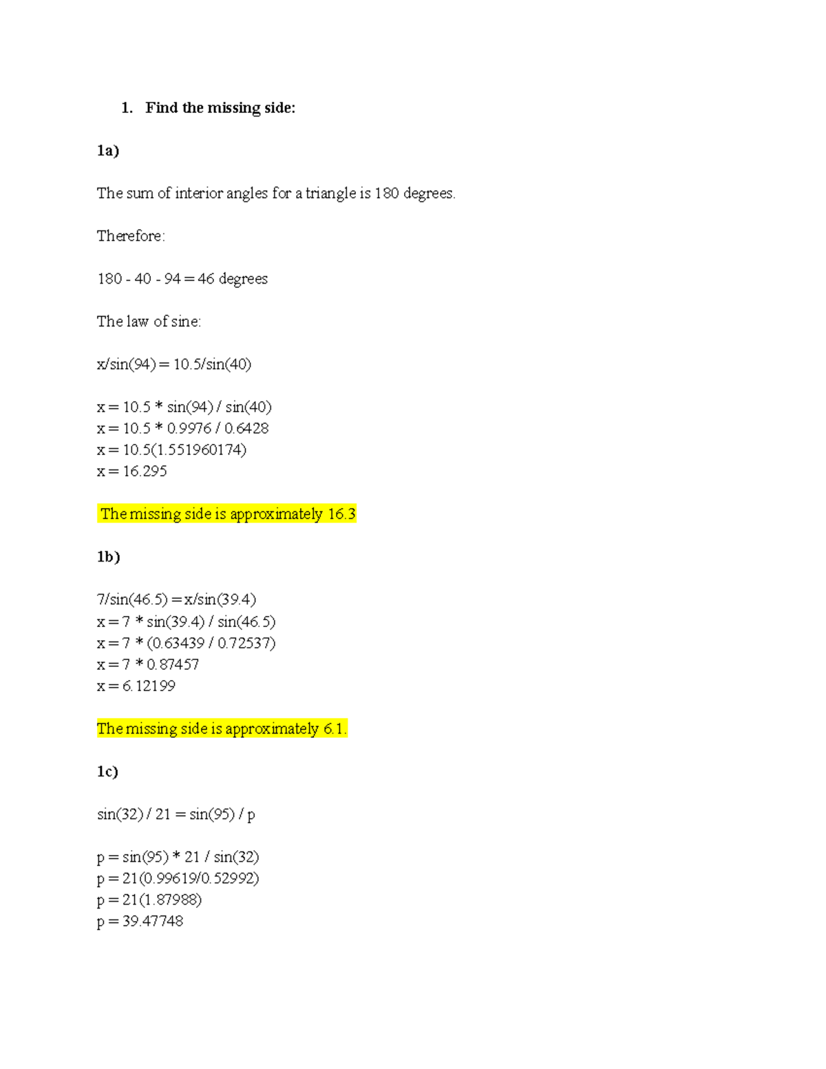 1.4 MPM2D - Finding Missing Sides and Angles in Triangles - Studocu