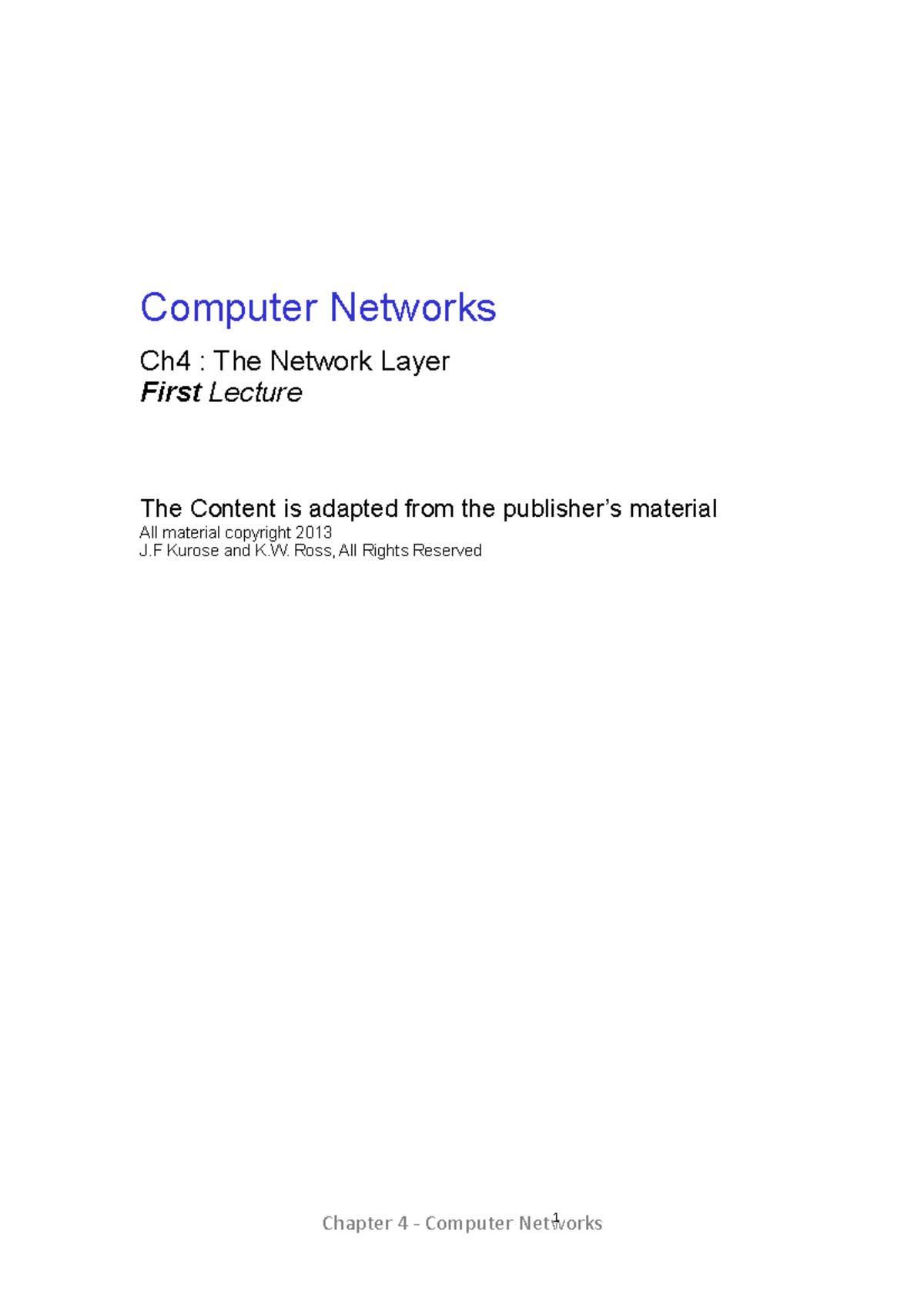 Computer Networks - Chapter 4: The Network Layer Overview - Studocu