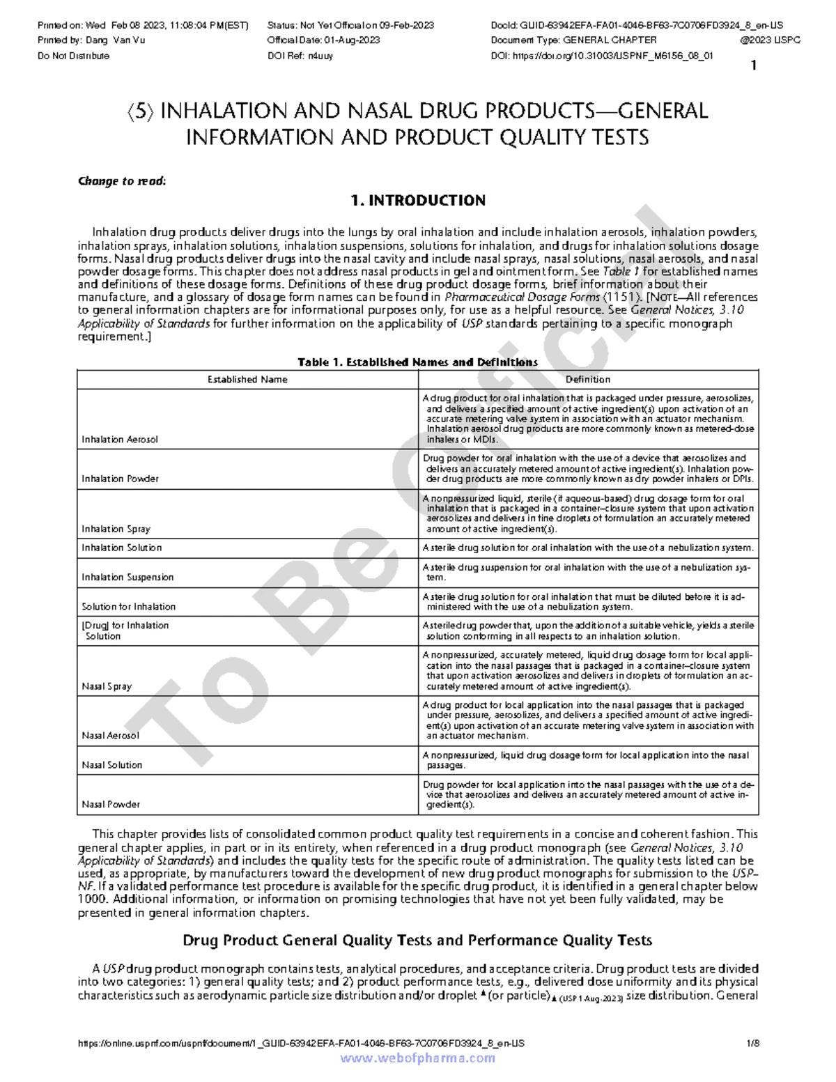 Inhalation and Nasal Drug Products: General Quality Tests (USPC) - Studocu
