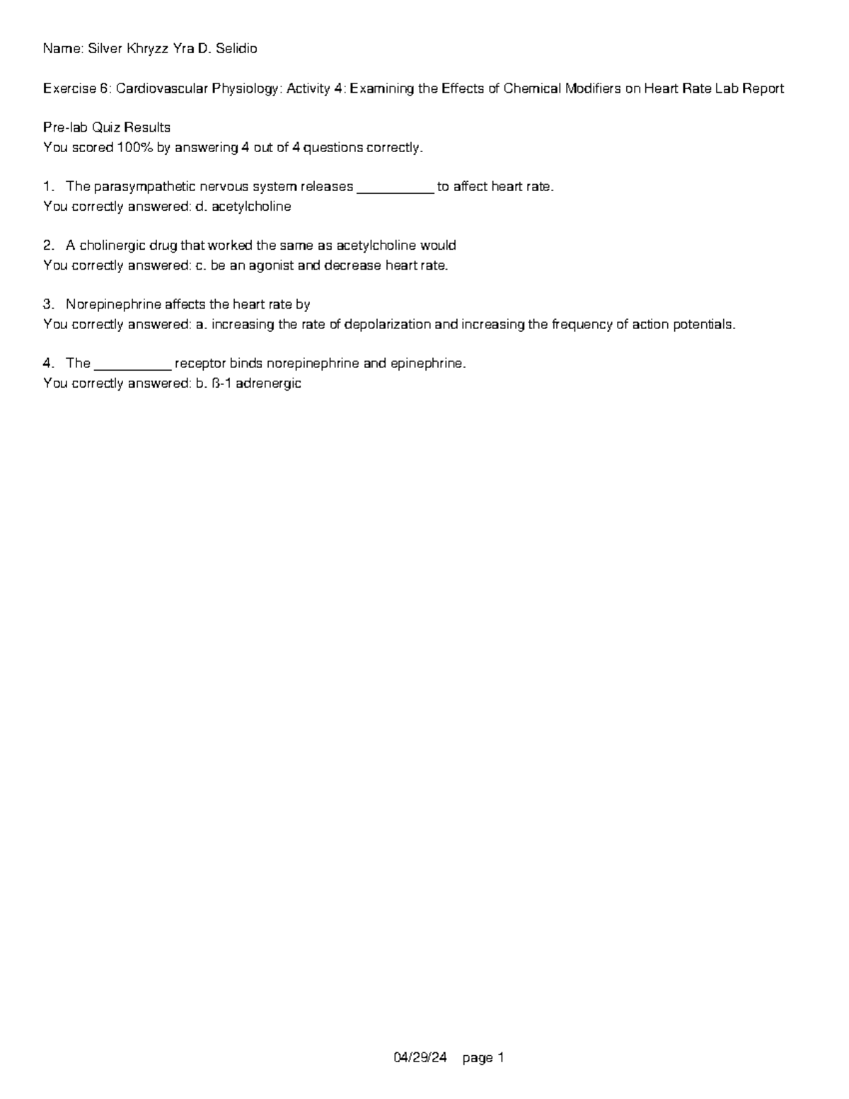 EX6 Activity 4: Lab Report on Chemical Modifiers & Heart Rate - Studocu