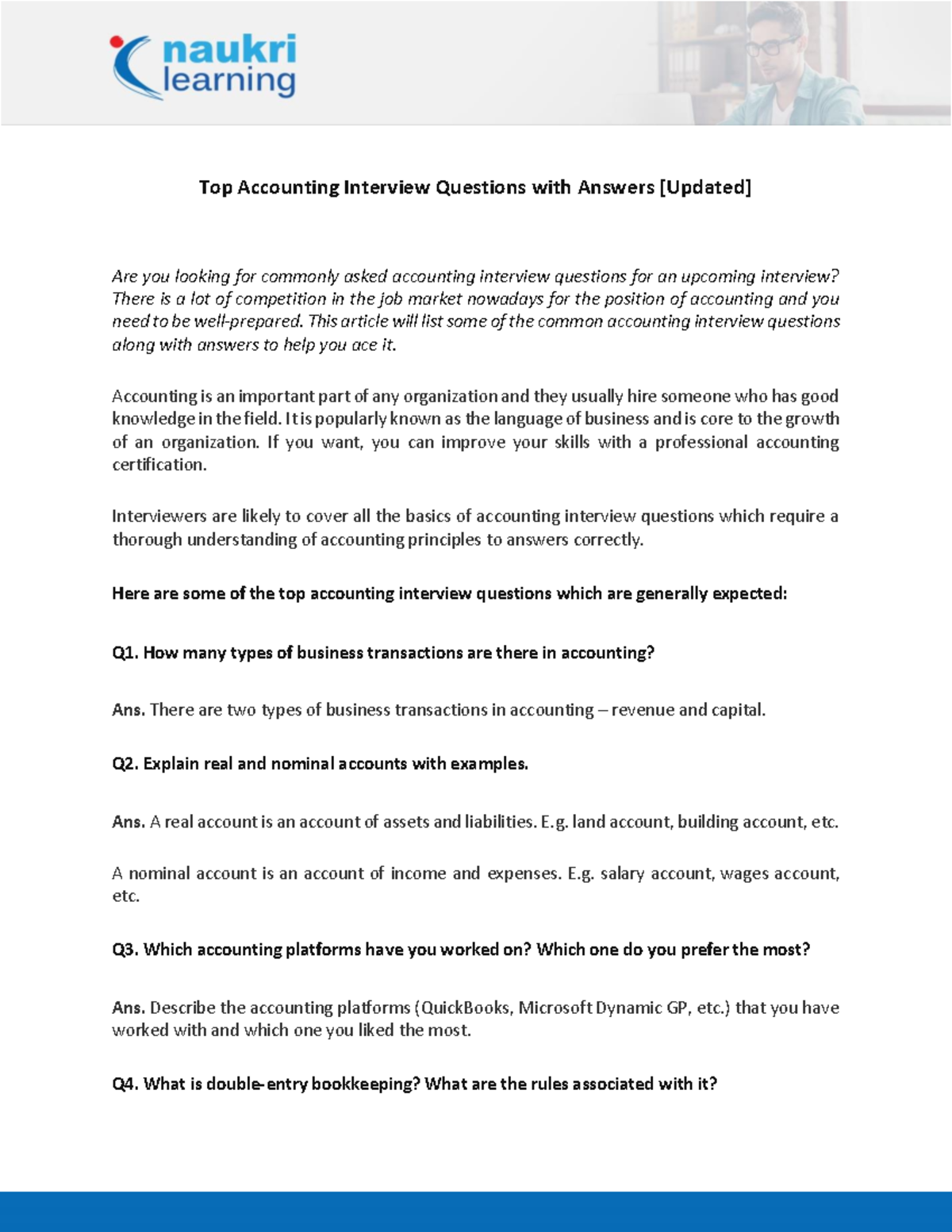 Top Accounting Interview Questions & Answers (ACC101) - Studocu