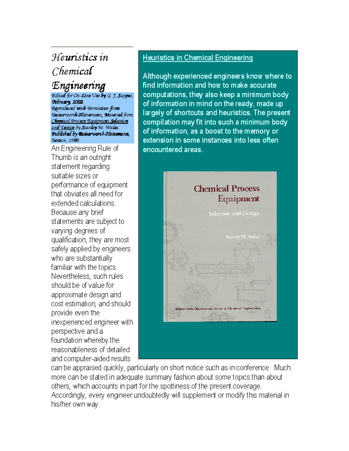 Heuristics in Chemical Engineering: A Guide for HySys Learning - Studocu