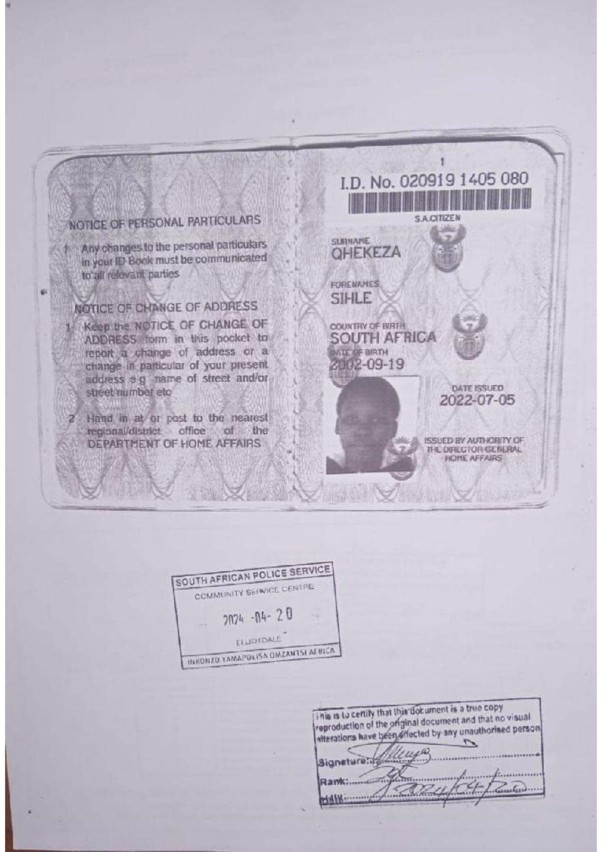 Notice of change of address form for South African citizens - Studocu