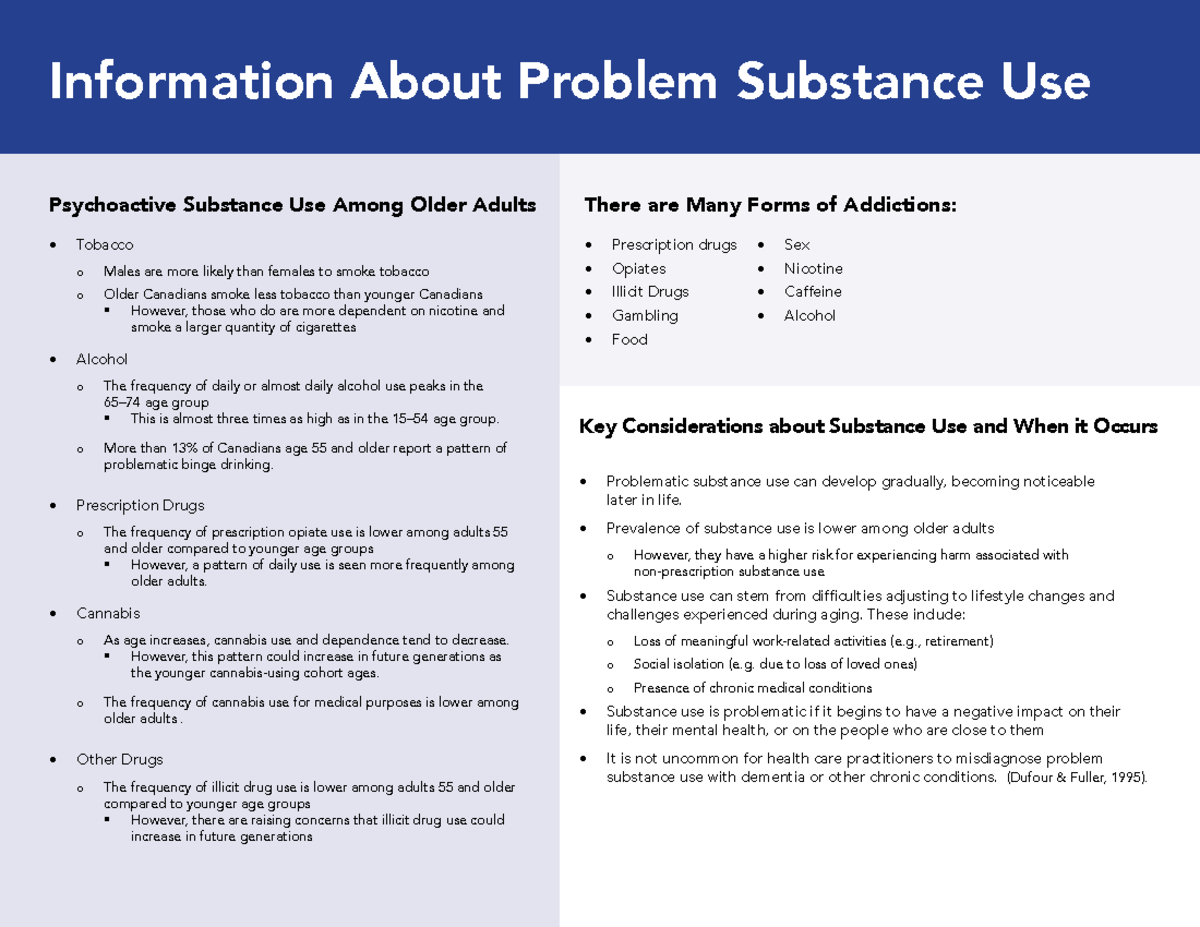 Information About Problem Substance Use - • Problematic substance use ...