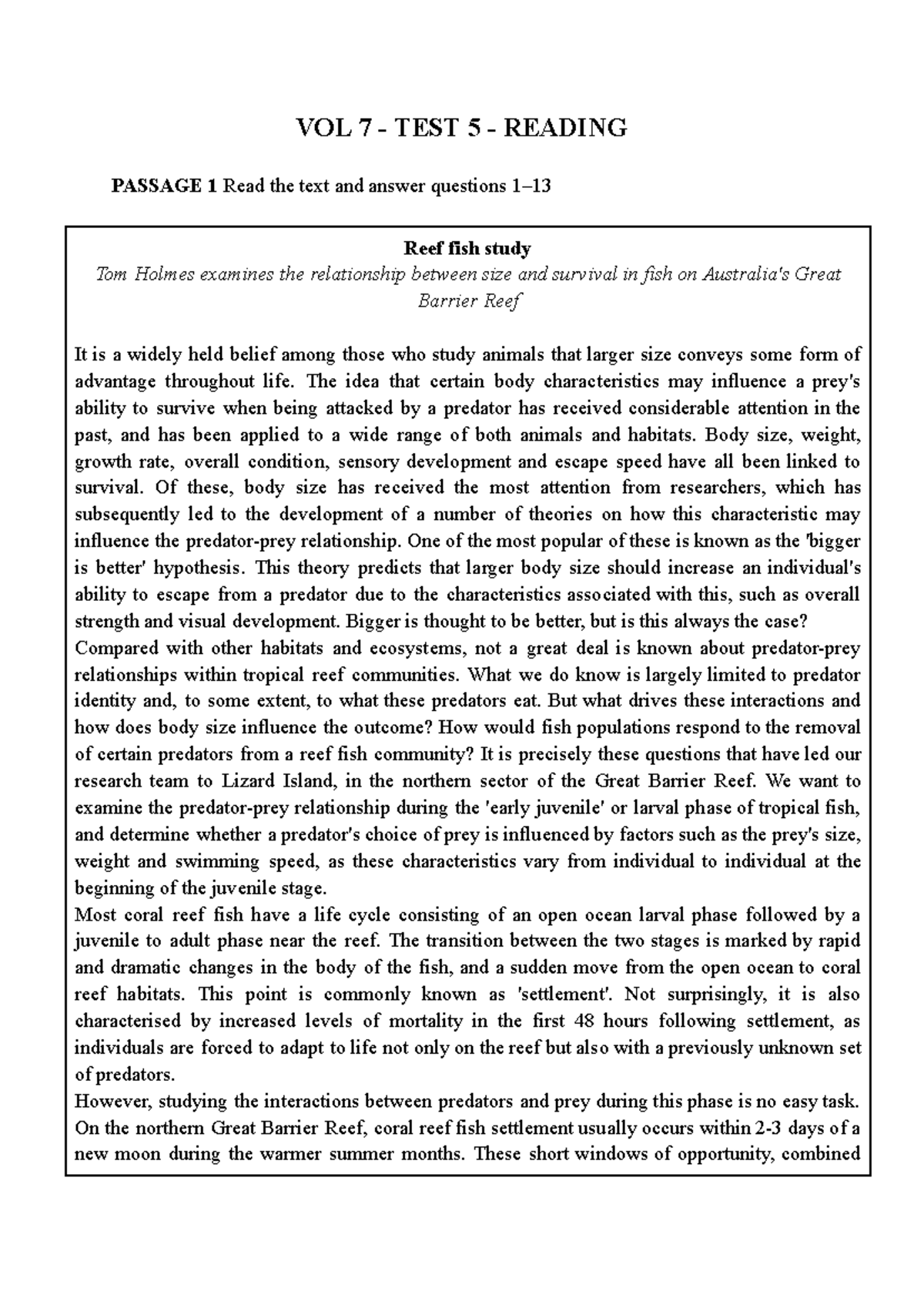 Đề [Vol 7] Test 5 Reading Passage Analysis and Questions - Studocu