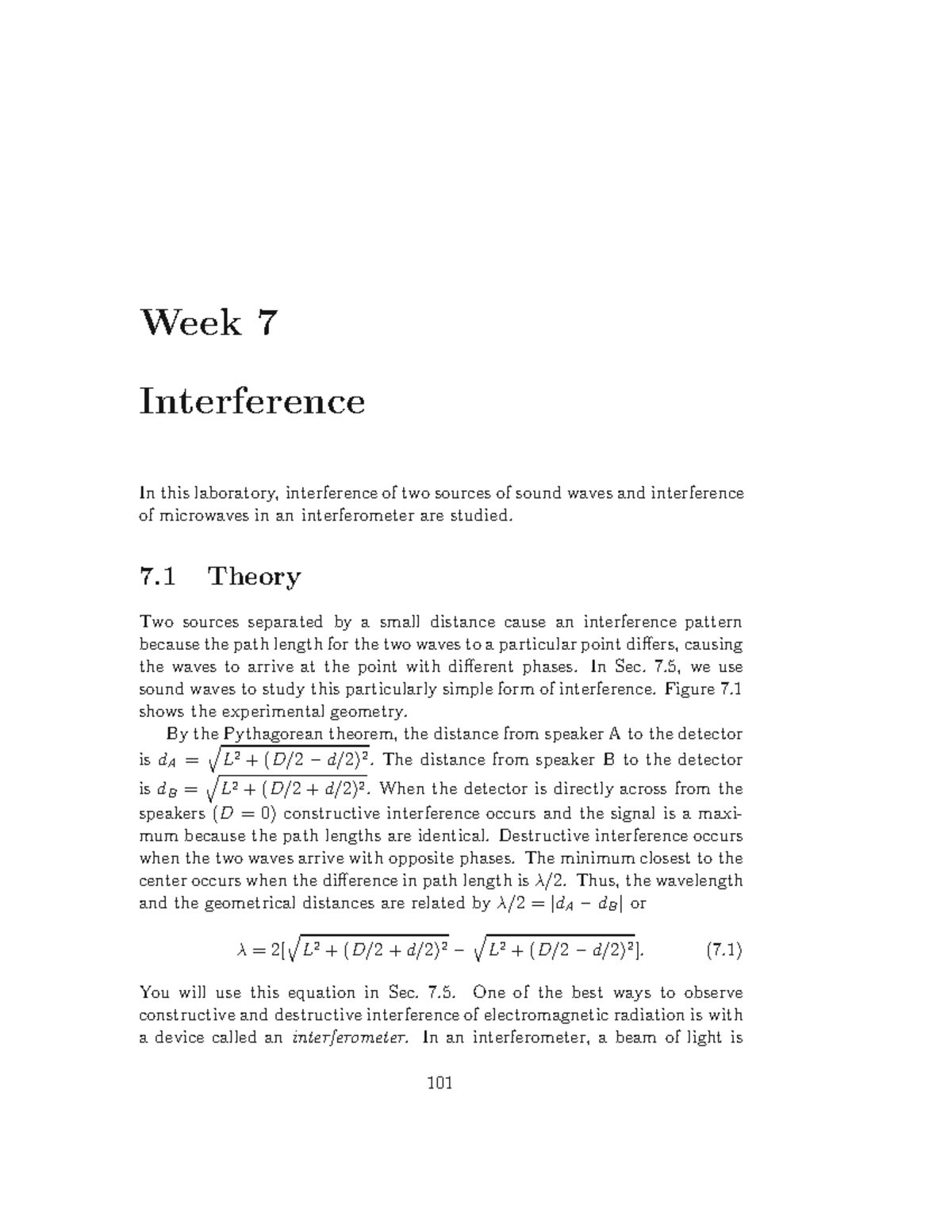 Ph52A Lab Manual Week7 - Week 7 Interference In this laboratory ...